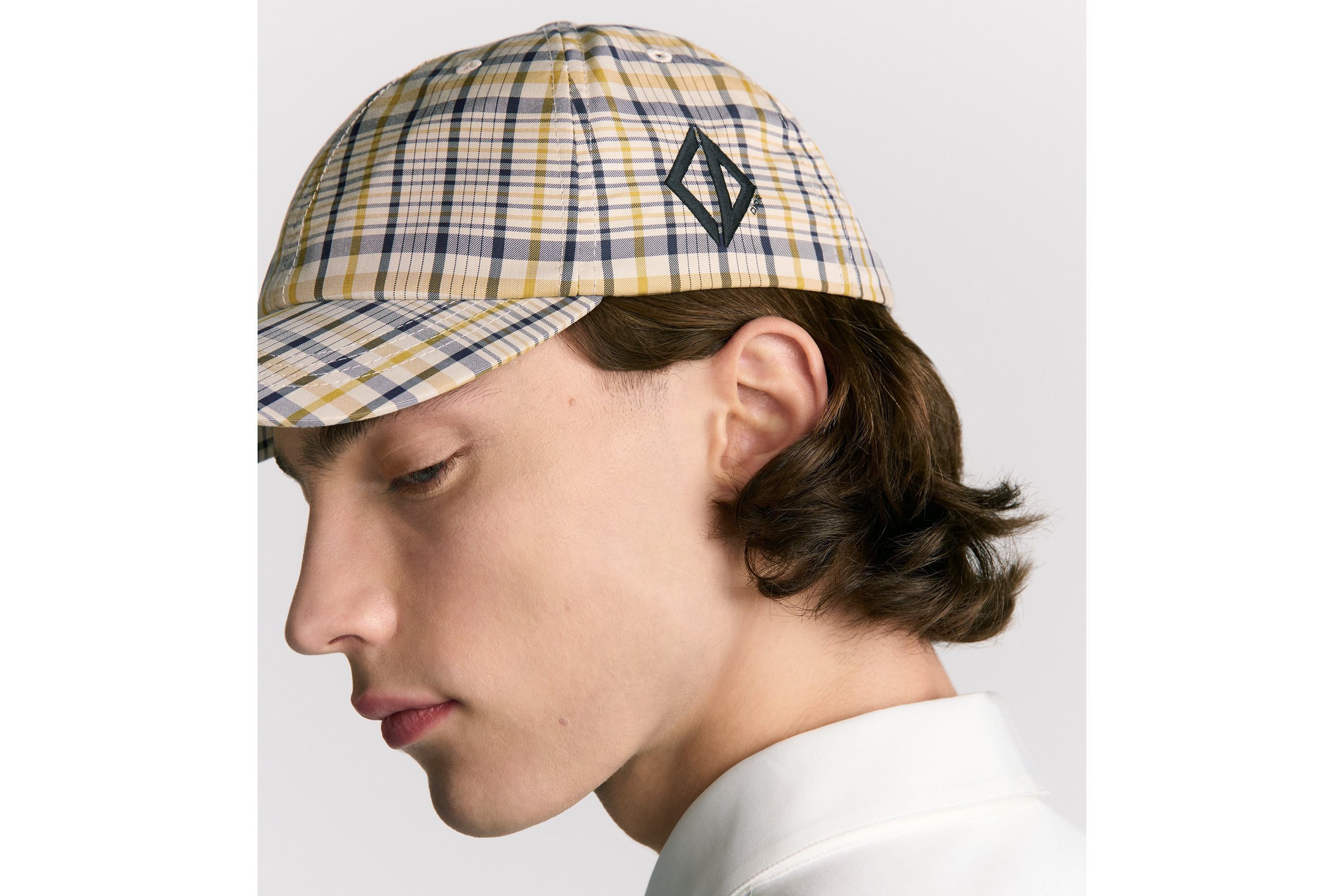 Look Checkered Cap Beige, Yellow and Blue Cotton Blend E27