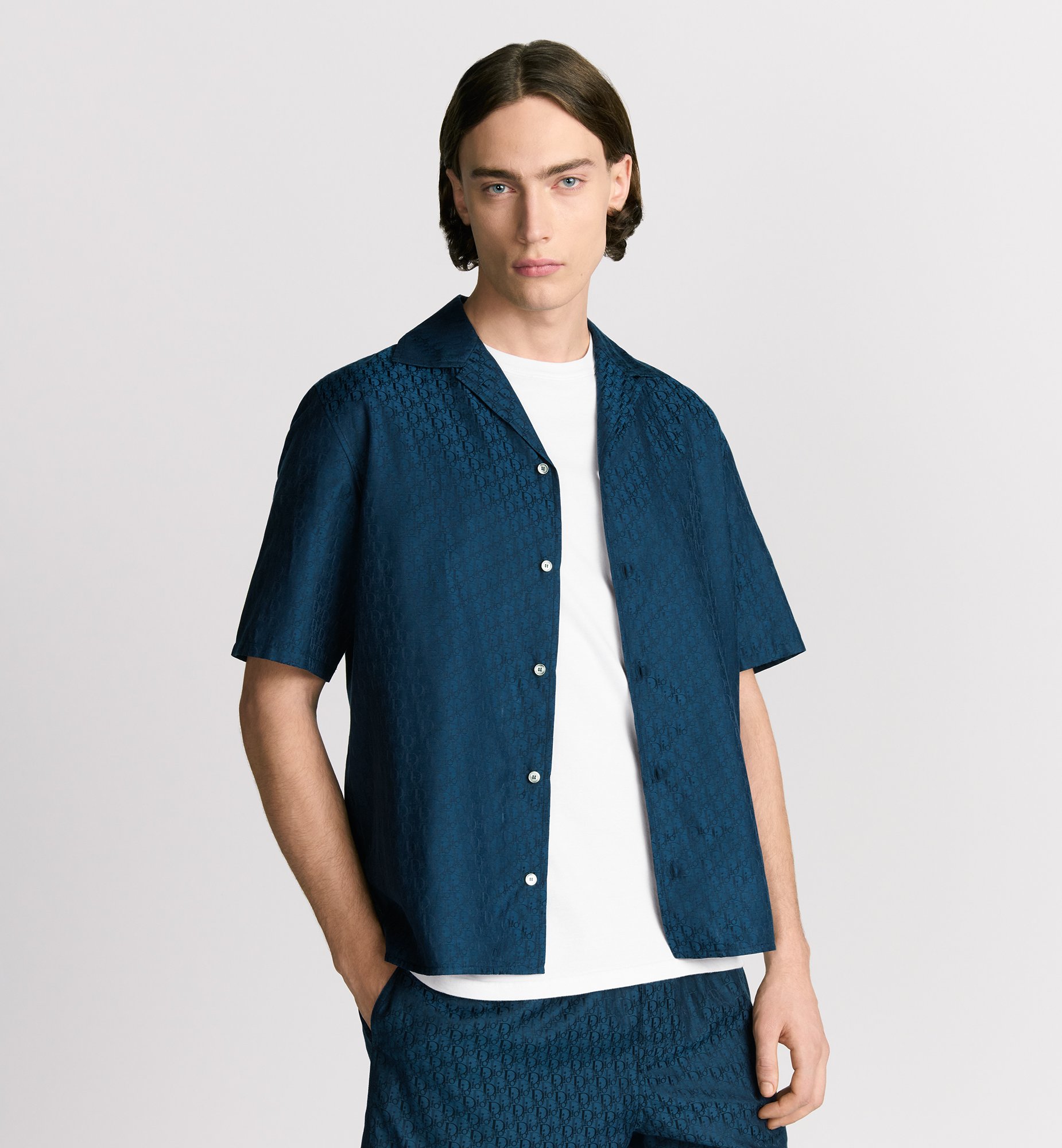 Dior Oblique Short-Sleeved Shirt Navy Blue Silk and Cotton Dior Oblique Short-Sleeved Shirt Navy Blue Silk and Cotton