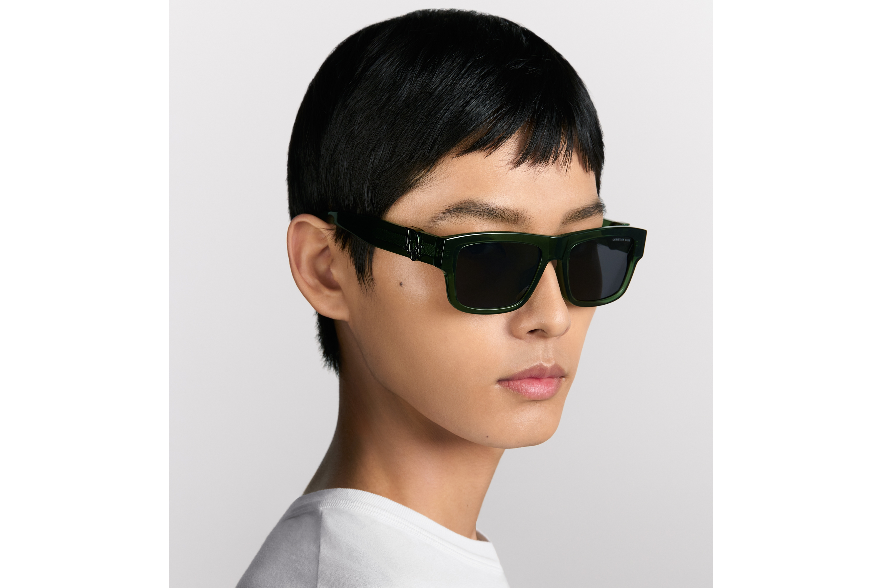 Dior Oblique S3F แว่นตากันแดดทรงสี่เหลี่ยมผืนผ้าสีฟอเรสต์กรีนใส E29