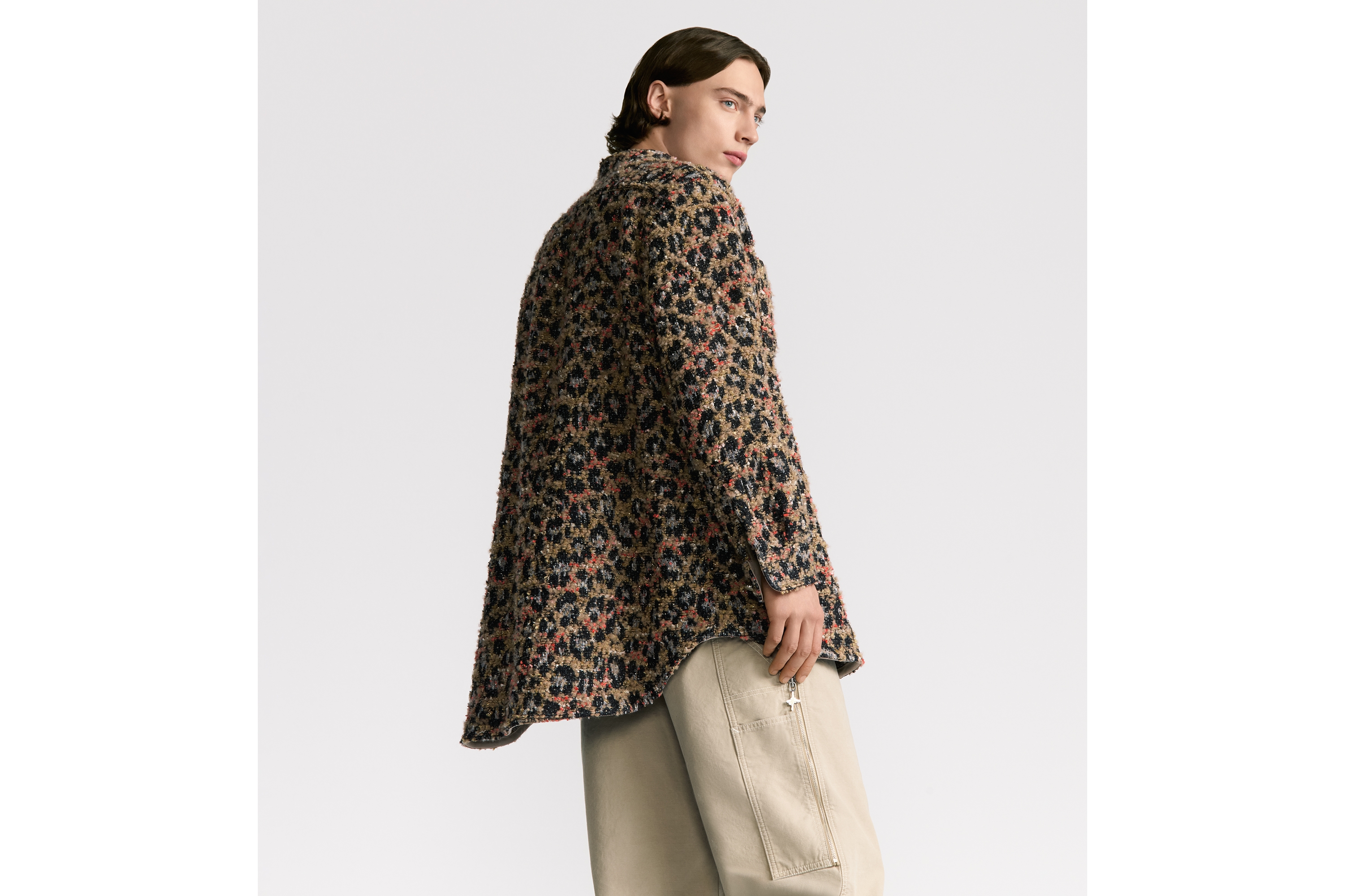 Look DIOR AND LEWIS HAMILTON Oversized Shirt Beige Cotton- and Wool-Blend Tweed with Leopard Motif E03