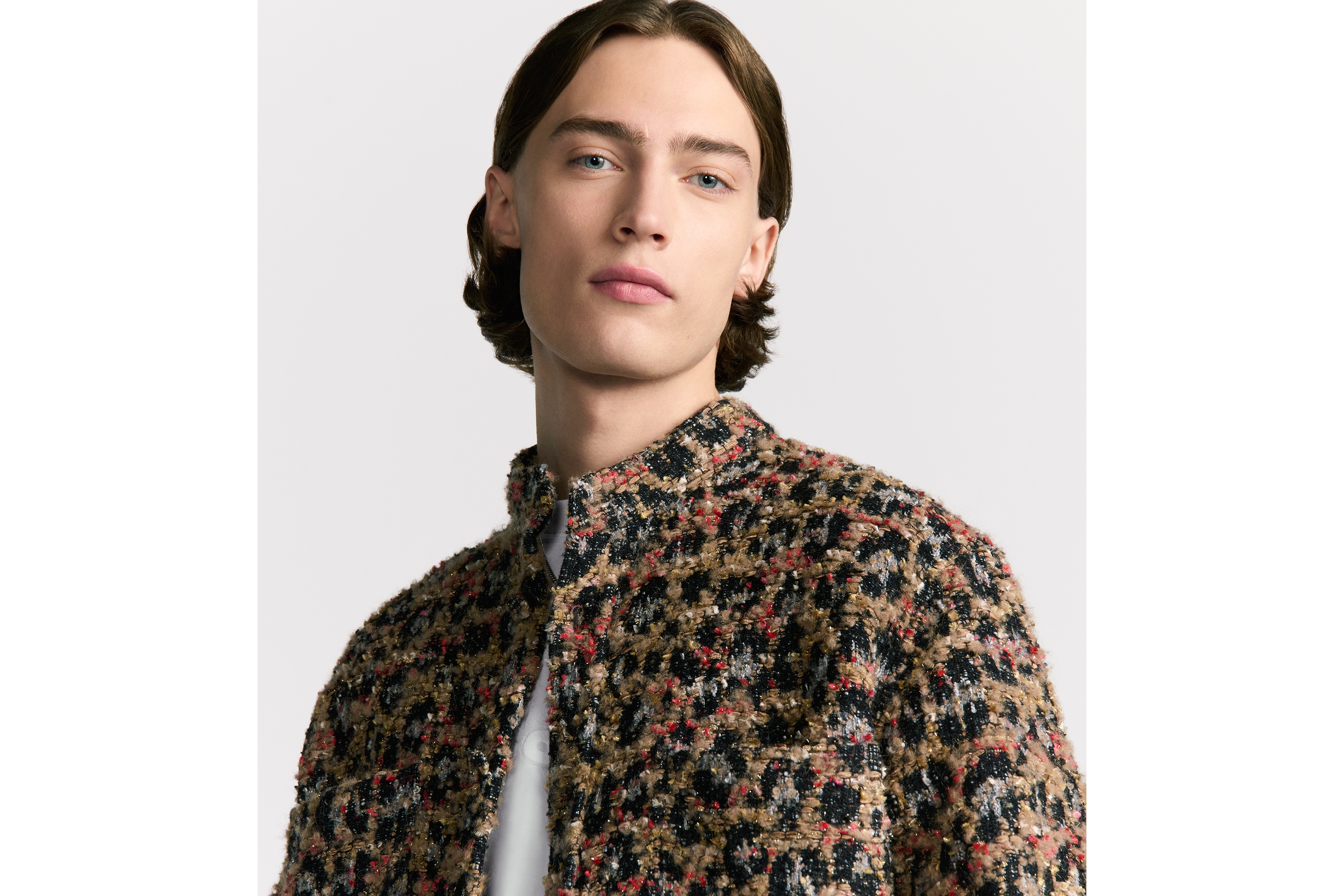 Look DIOR AND LEWIS HAMILTON Oversized Shirt Beige Cotton- and Wool-Blend Tweed with Leopard Motif E04