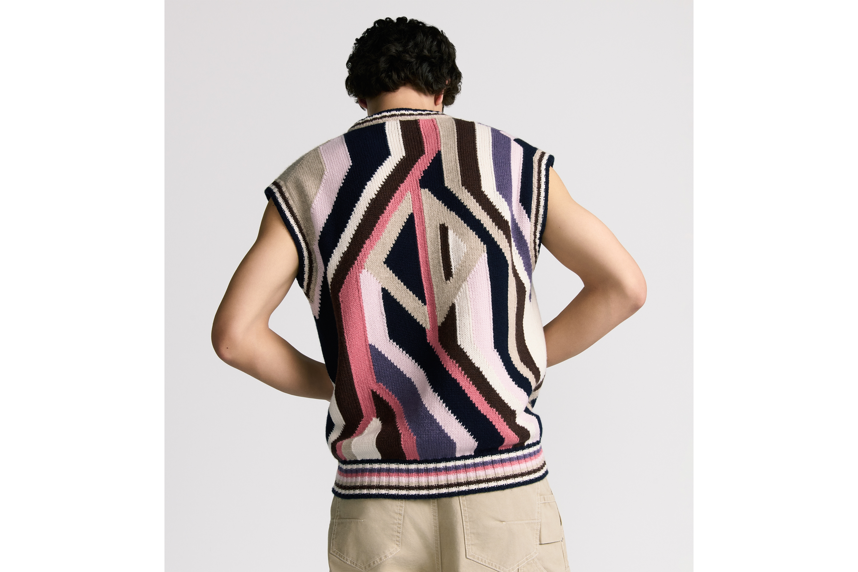 Look DIOR AND LEWIS HAMILTON CD Diamond Sweater Vest Multicolor Cashmere Intarsia Jersey E03
