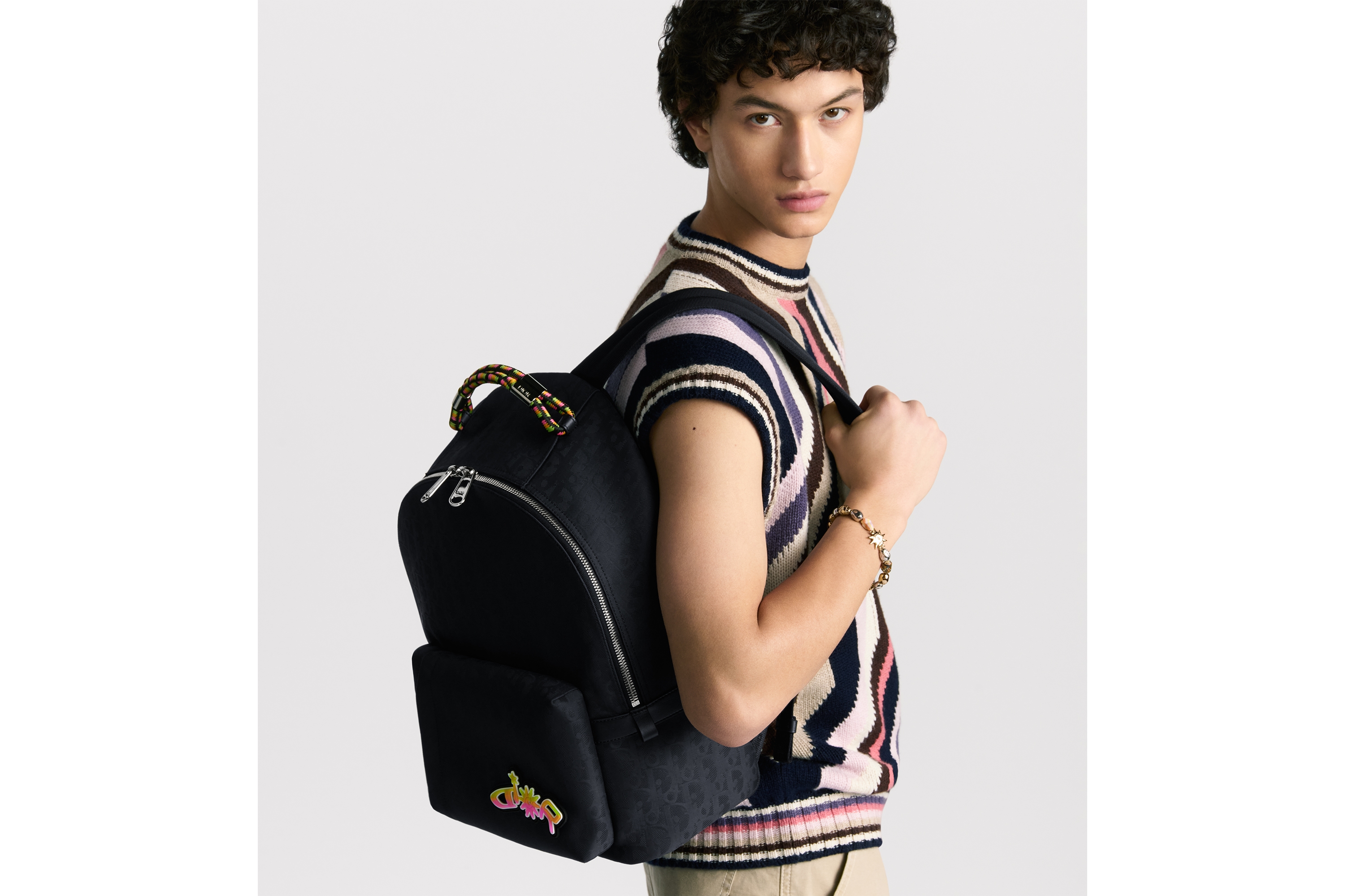 look_image_alt_prefix Mochila DIOR AND LEWIS HAMILTON com zíper Nylon Dior Oblique preto e tecido técnico com efeito de couro preto E19