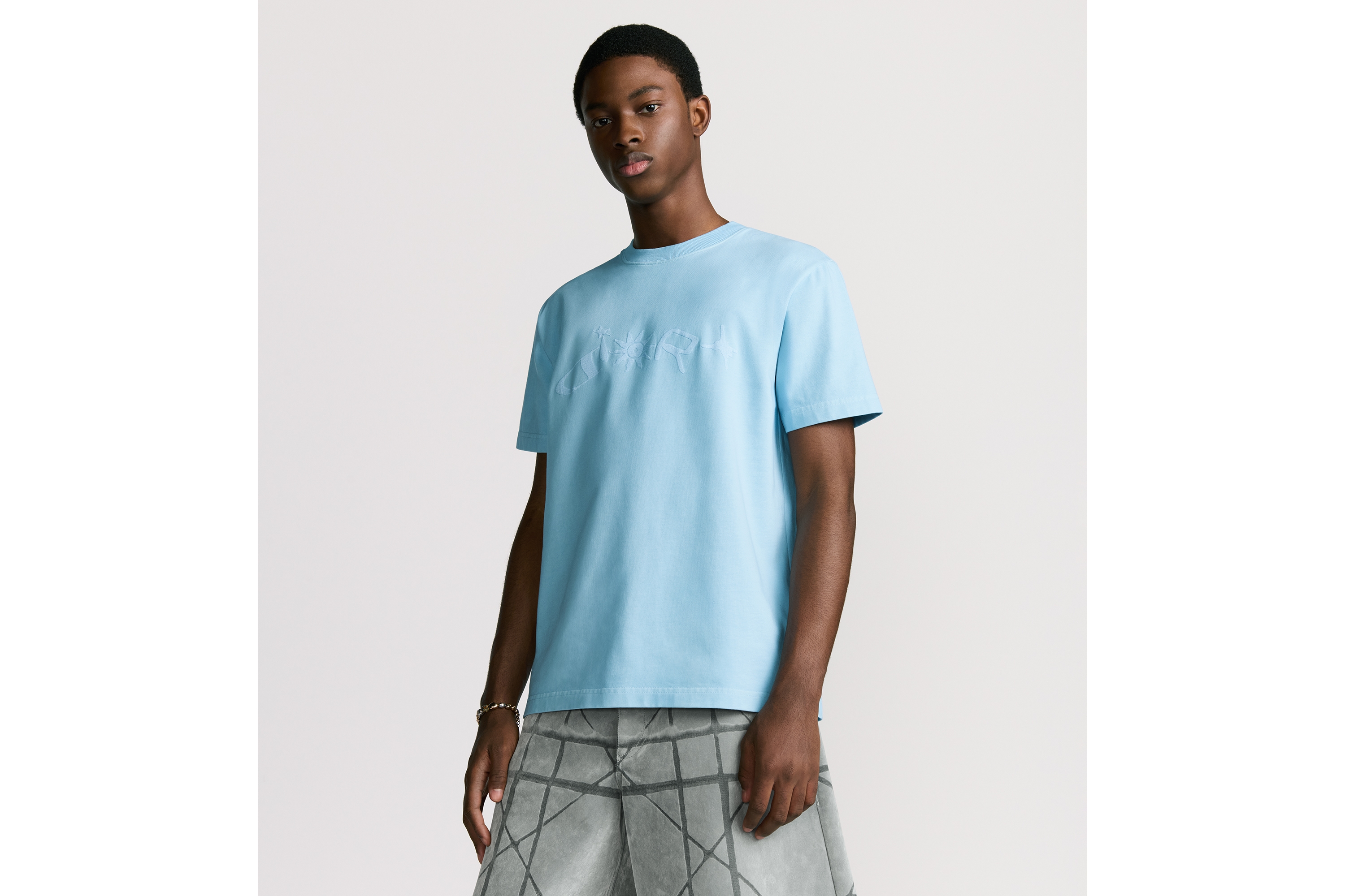 DIOR AND LEWIS HAMILTON T-Shirt, Relaxed Fit Blue Cotton Jersey | DIOR