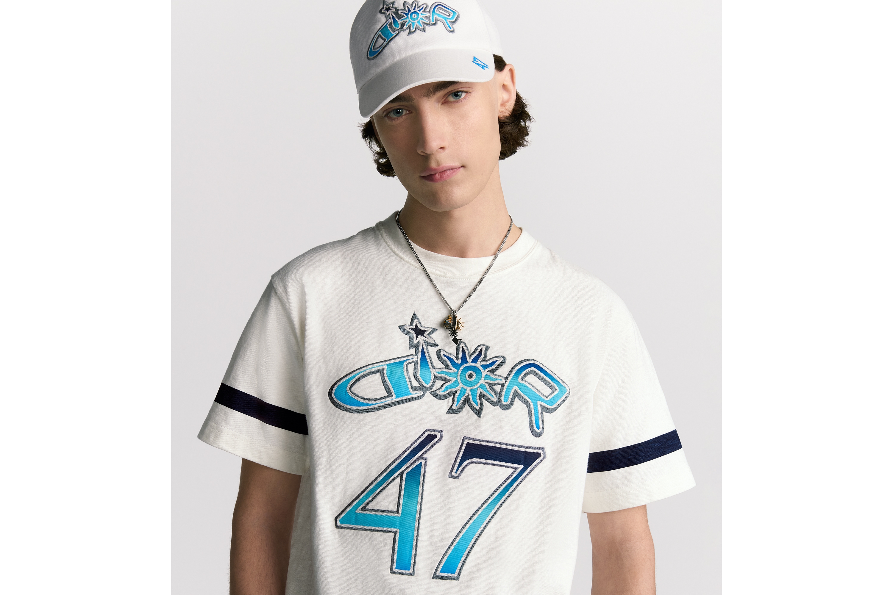 Look DIOR AND LEWIS HAMILTON T-Shirt, Relaxed Fit White Slub Cotton Jersey E07