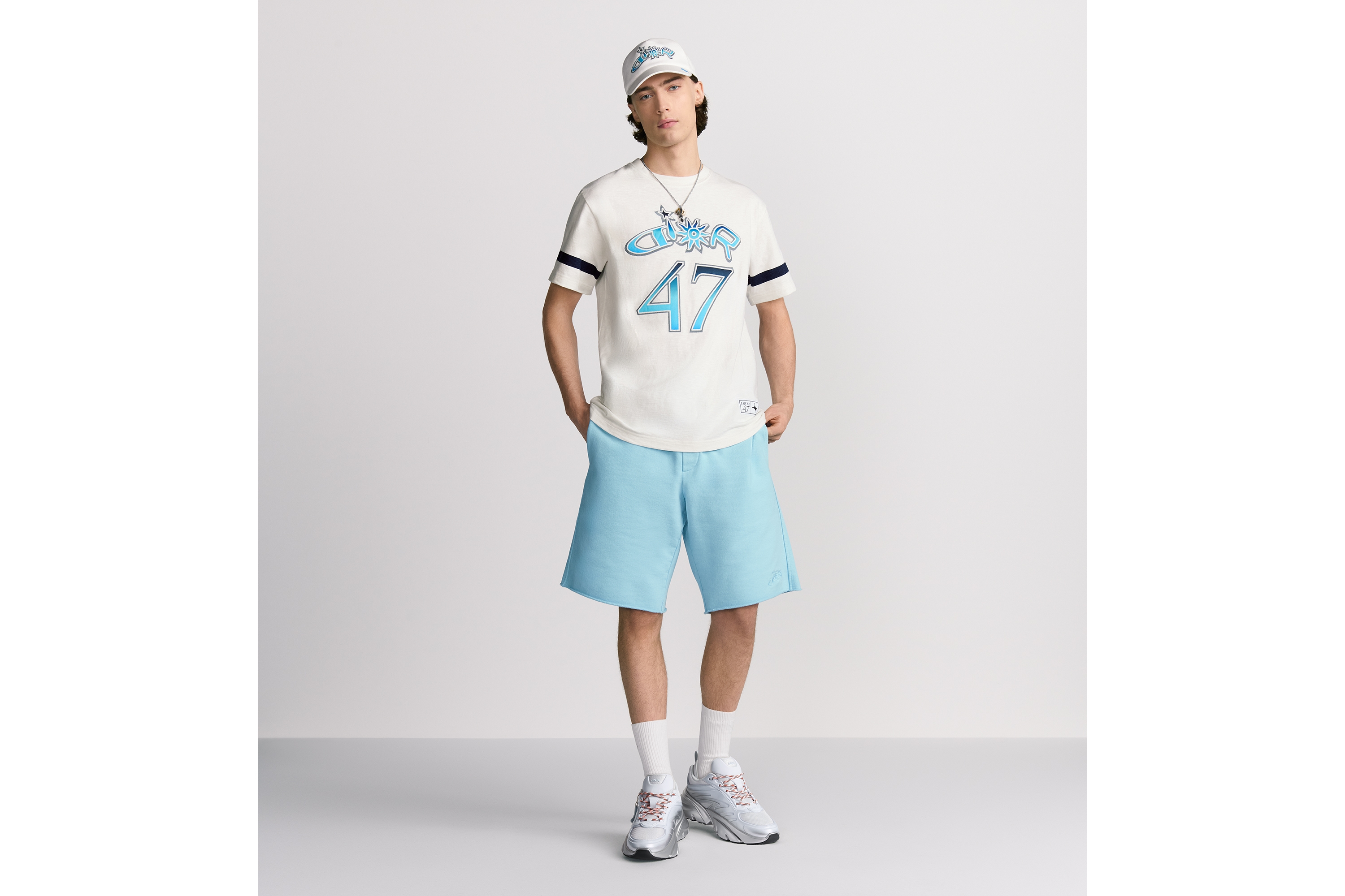Look DIOR AND LEWIS HAMILTON T-Shirt, Relaxed Fit White Slub Cotton Jersey E08
