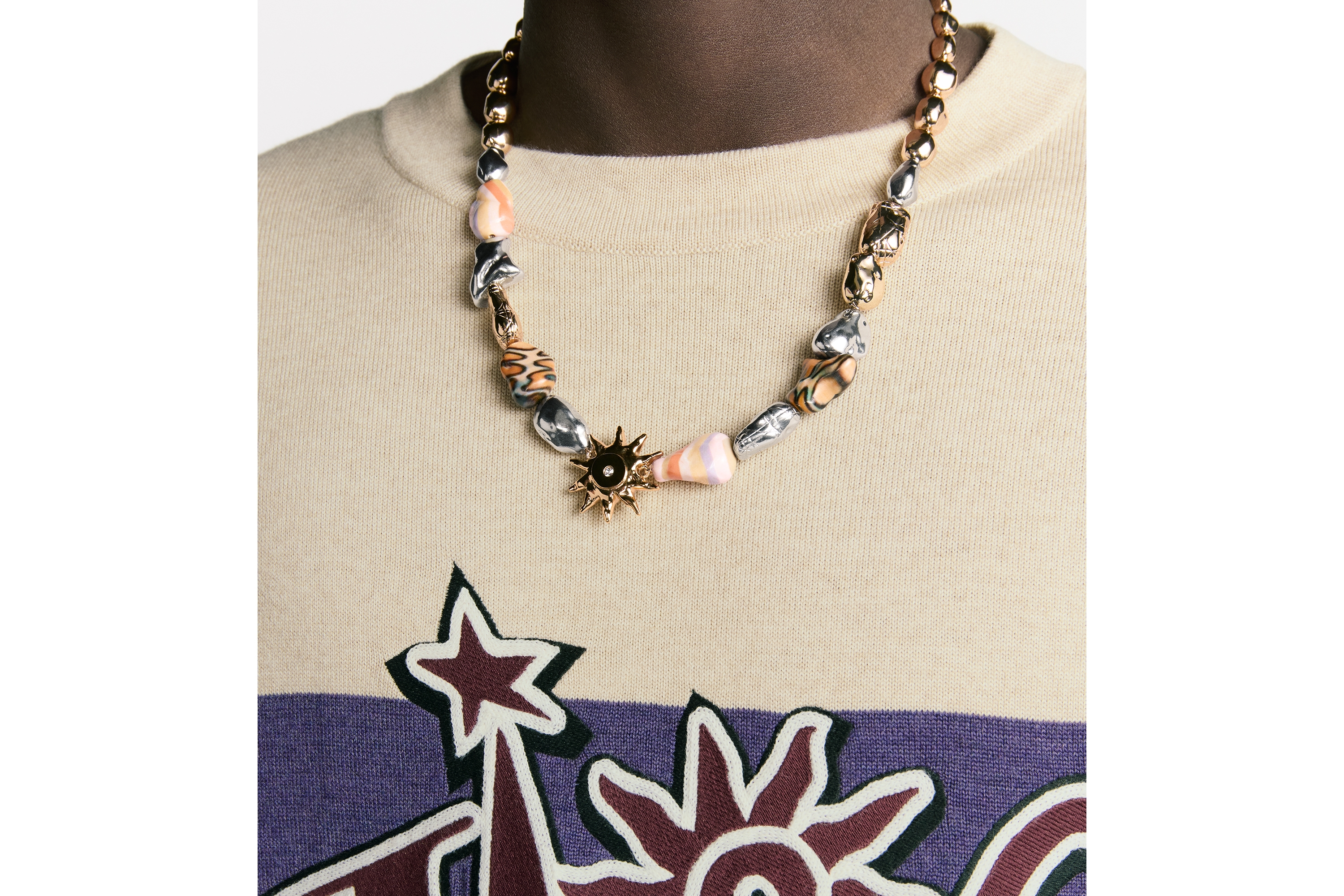 Look DIOR AND LEWIS HAMILTON Necklace Multicolor Resin Cabochons, Gold- and Silver-Finish Brass and White Crystal E39