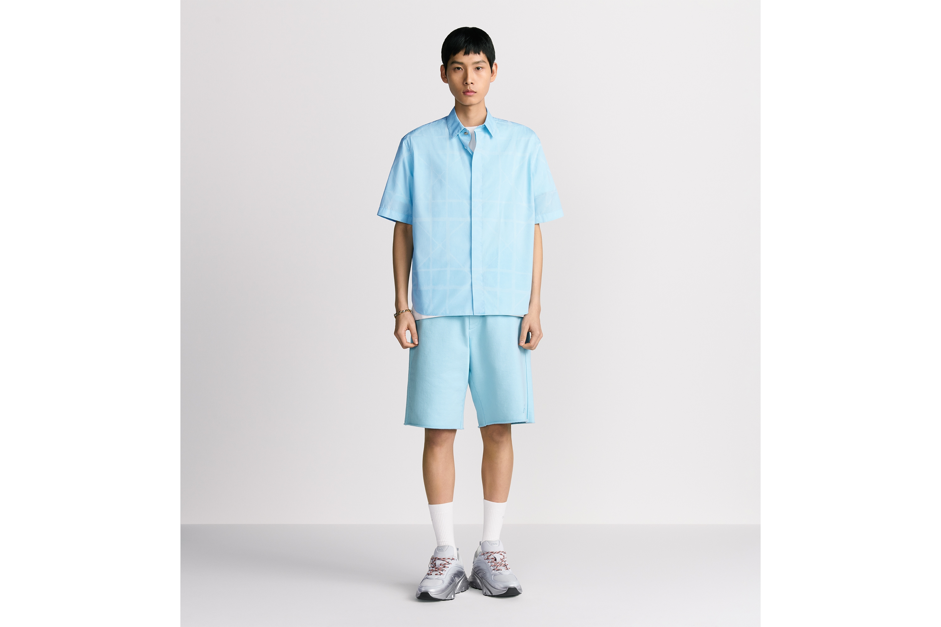 DIOR AND LEWIS HAMILTON Bermuda Shorts Sky Blue Slub Cotton Fleece