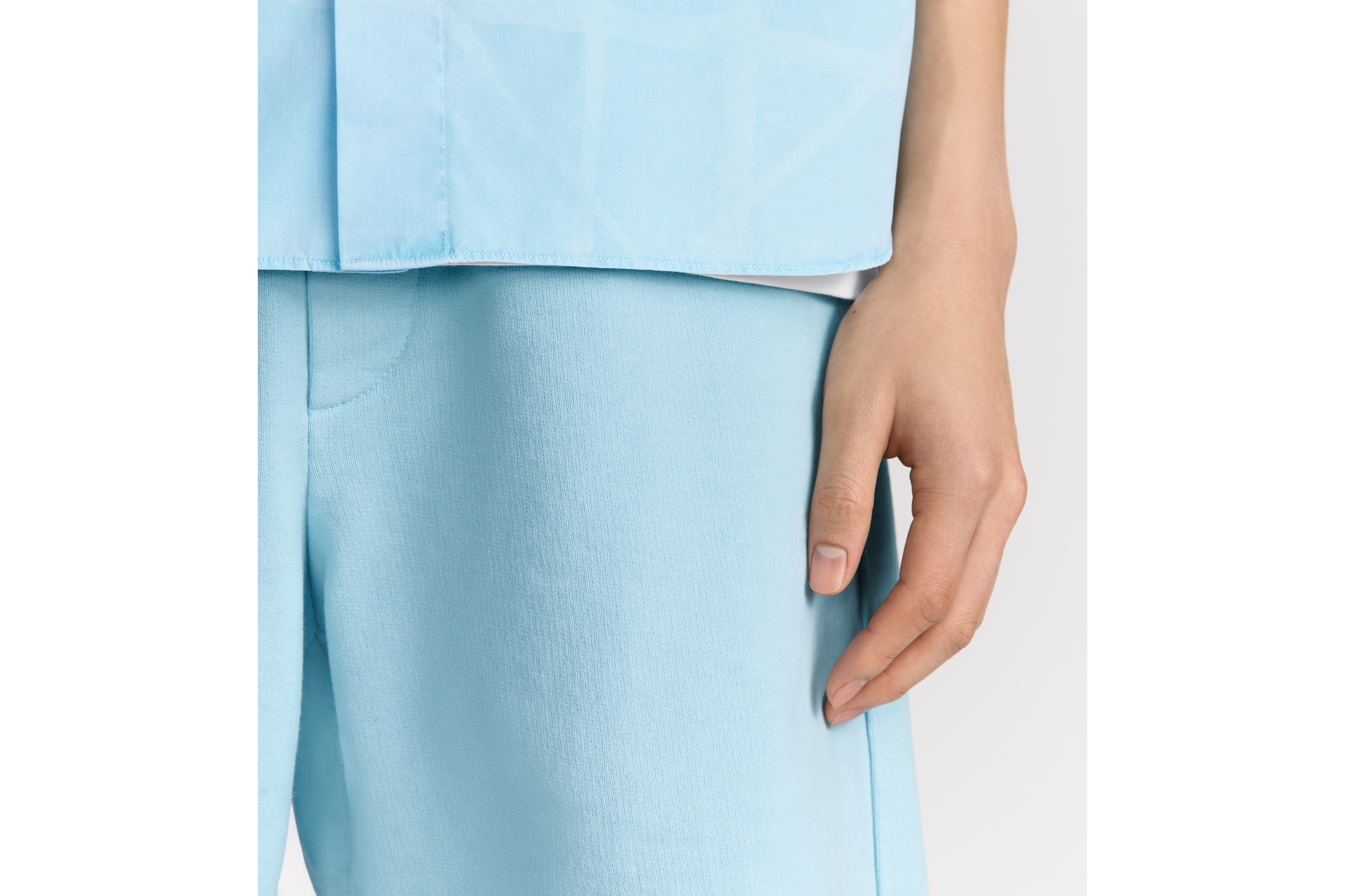 Look DIOR AND LEWIS HAMILTON Bermuda Shorts Sky Blue Slub Cotton Fleece E17