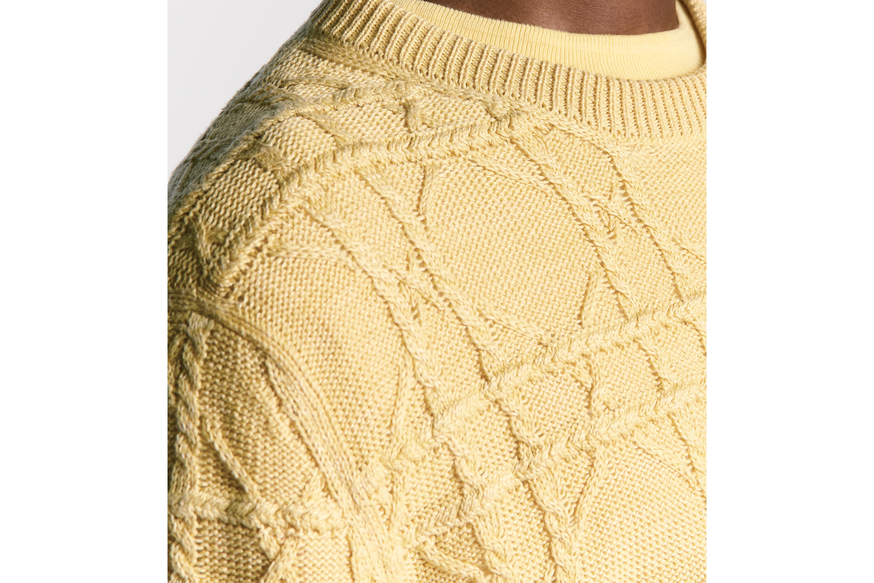 Look Dior Icons Cannage Sweater Yellow Linen and Cashmere Cable Knit E04