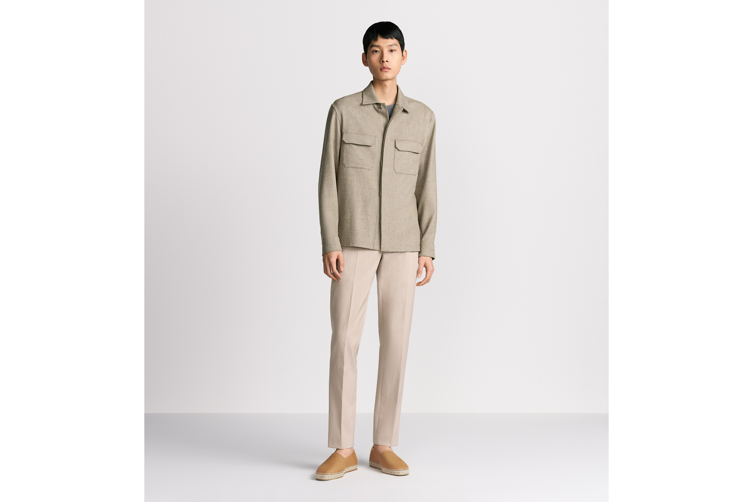 Look Dior Icons Overshirt Beige Virgin Wool and Cashmere Blend E08