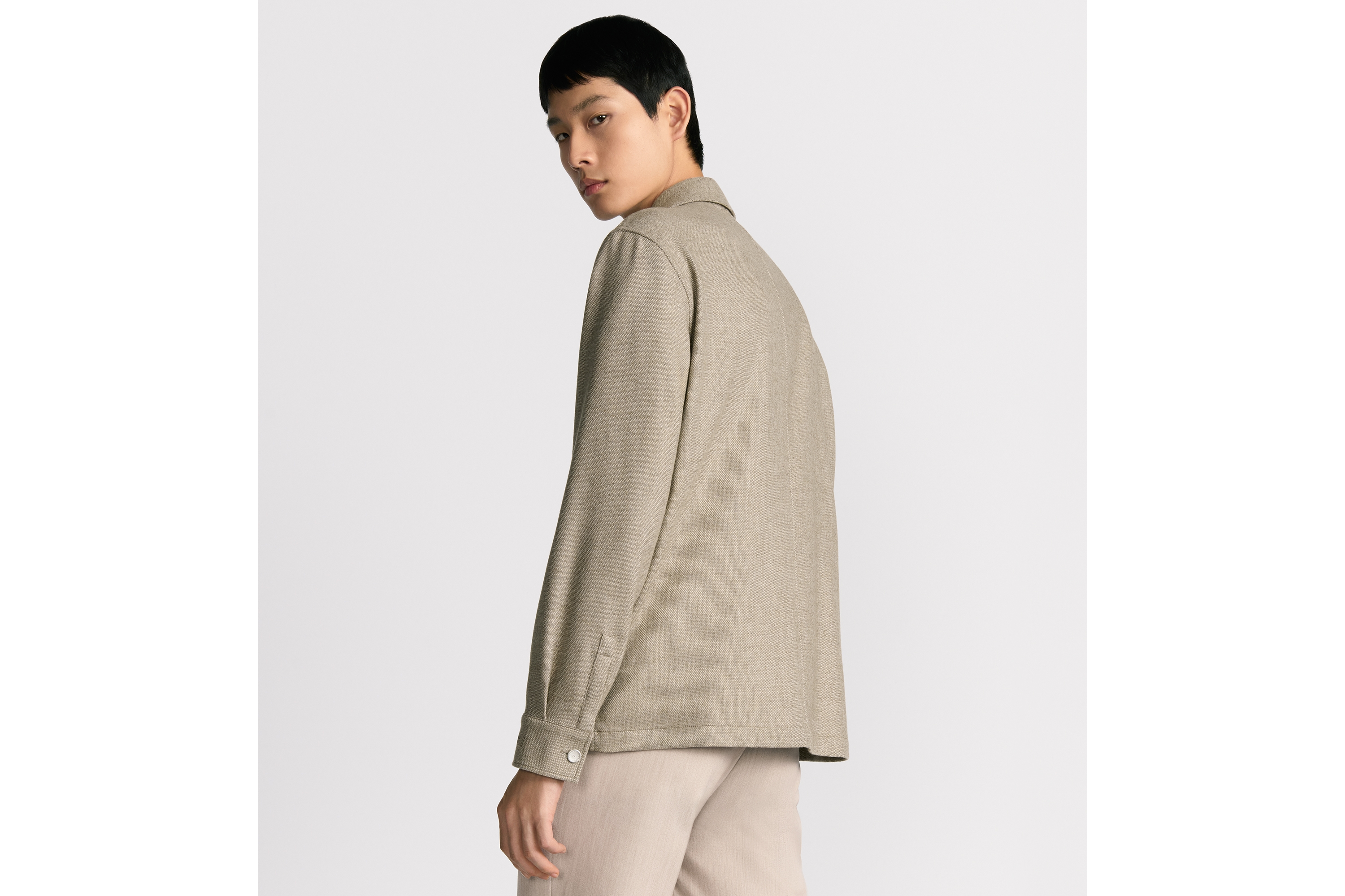 Look Dior Icons Overshirt Beige Virgin Wool and Cashmere Blend E09