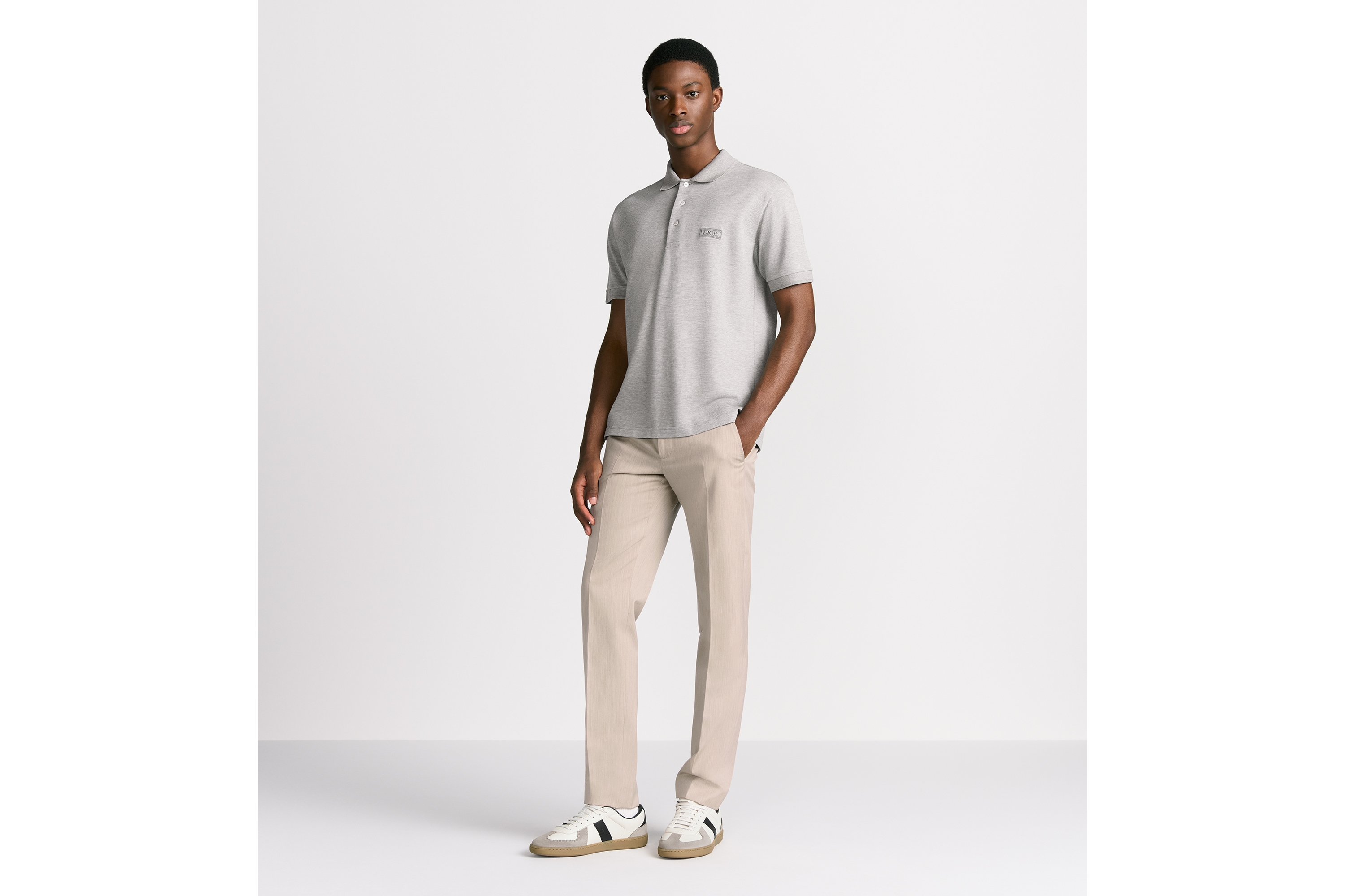 Look Dior Icons Polo Shirt Gray Cotton and Silk Piqué E08