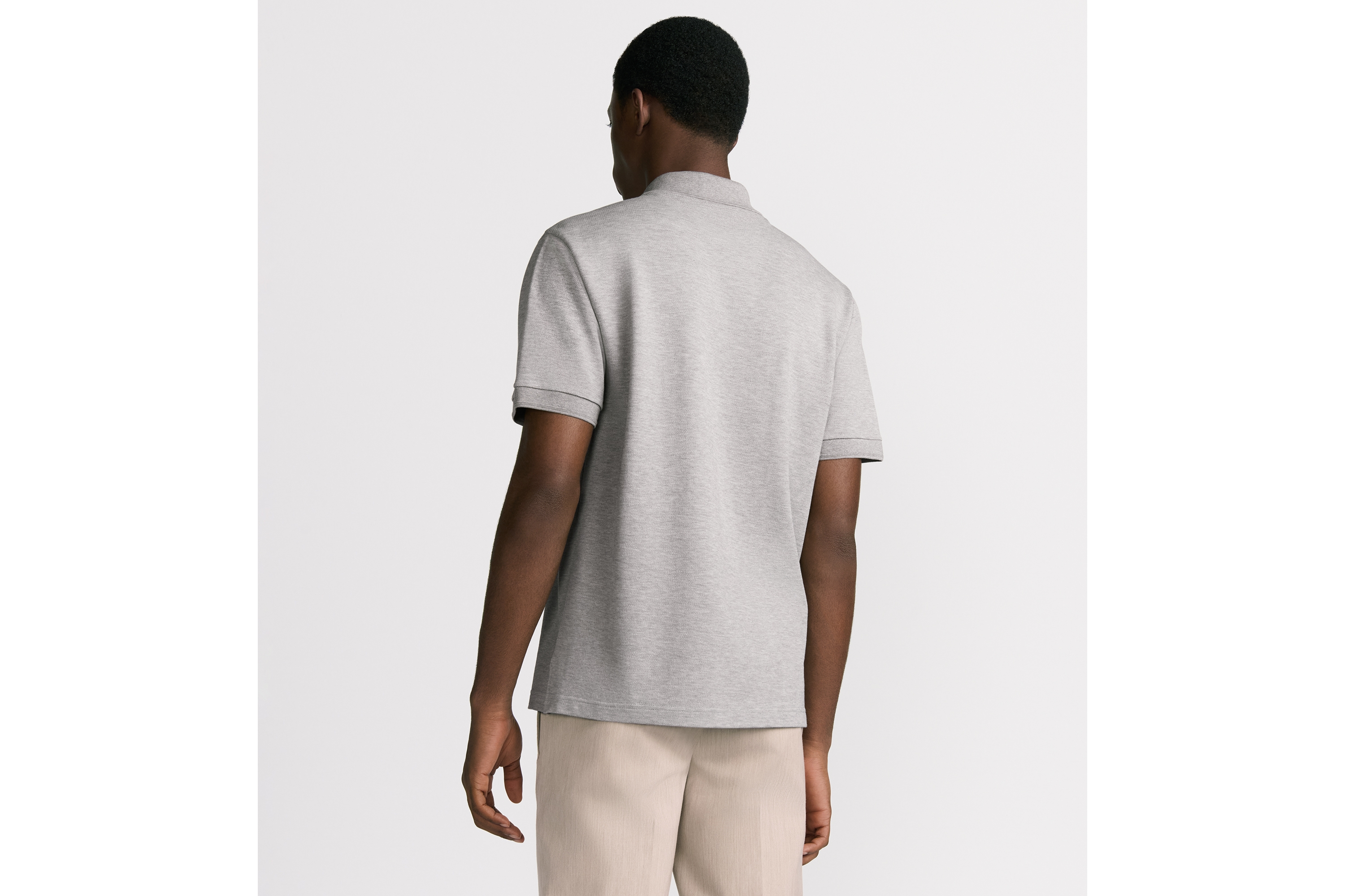 Look Dior Icons Polo Shirt Gray Cotton and Silk Piqué E09