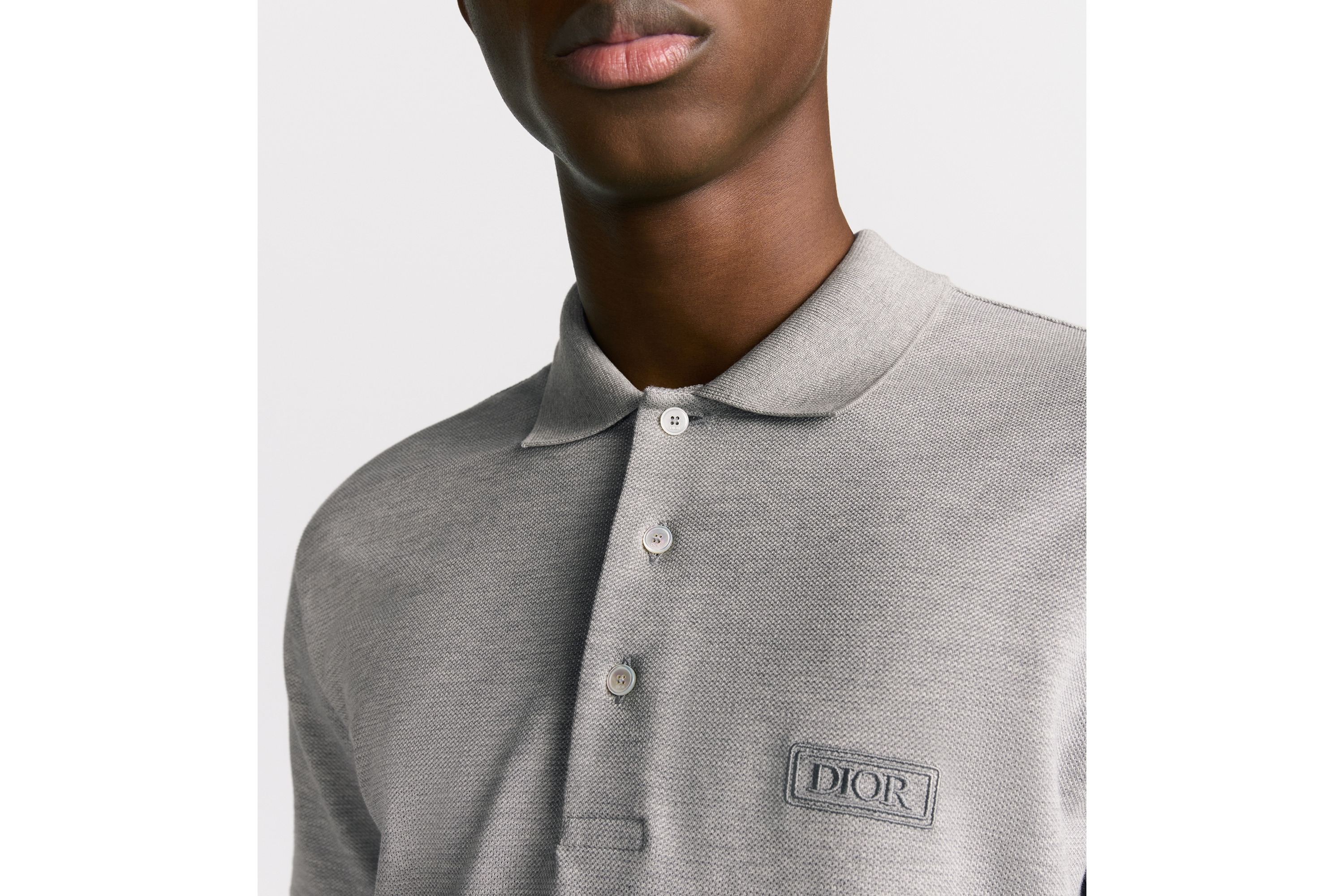 Look Dior Icons Polo Shirt Gray Cotton and Silk Piqué E10