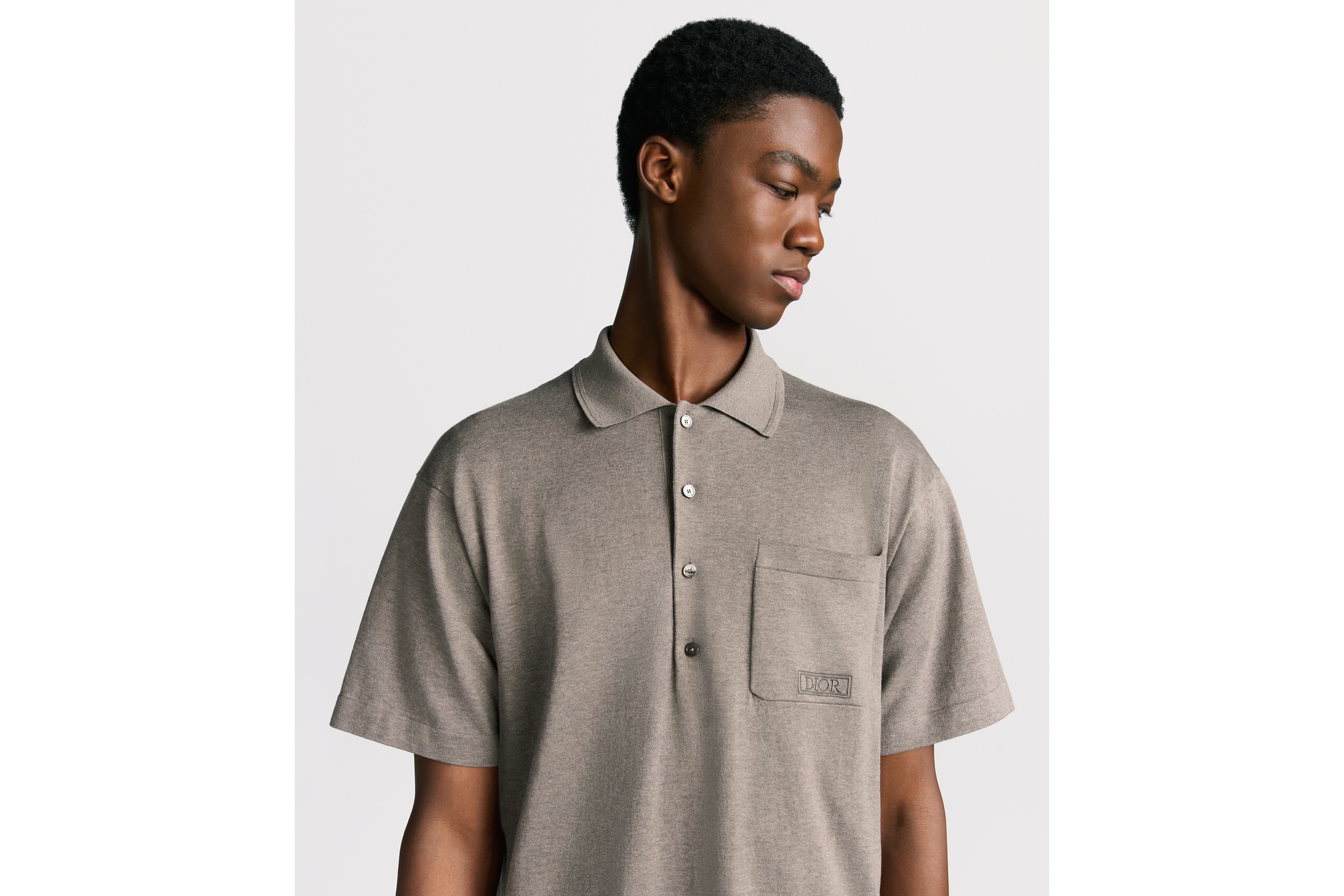 Look Dior Icons Polo Shirt Beige Cotton and Silk Jersey E07