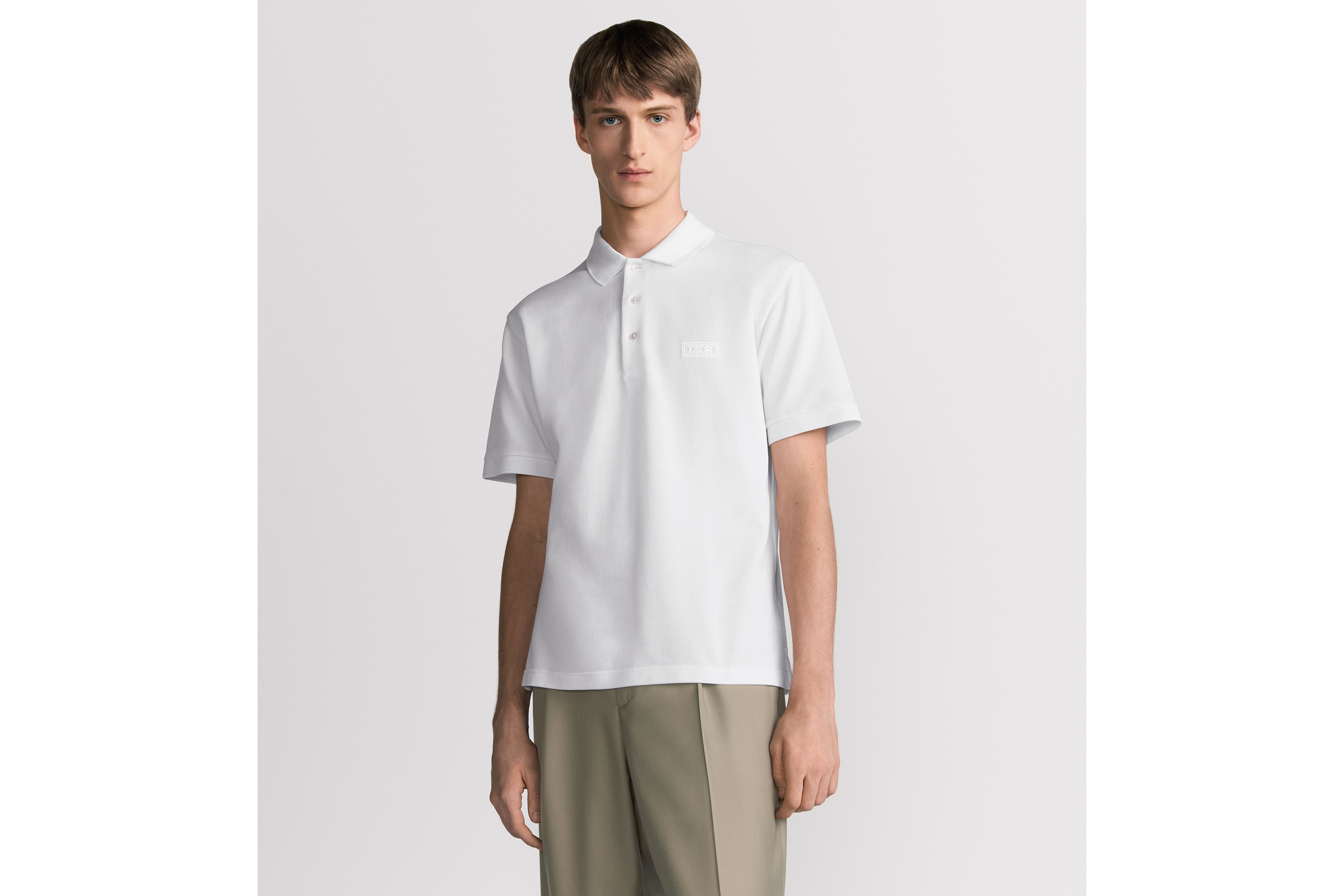 Look Dior Icons Polo Shirt White Cotton and Silk Piqué E07