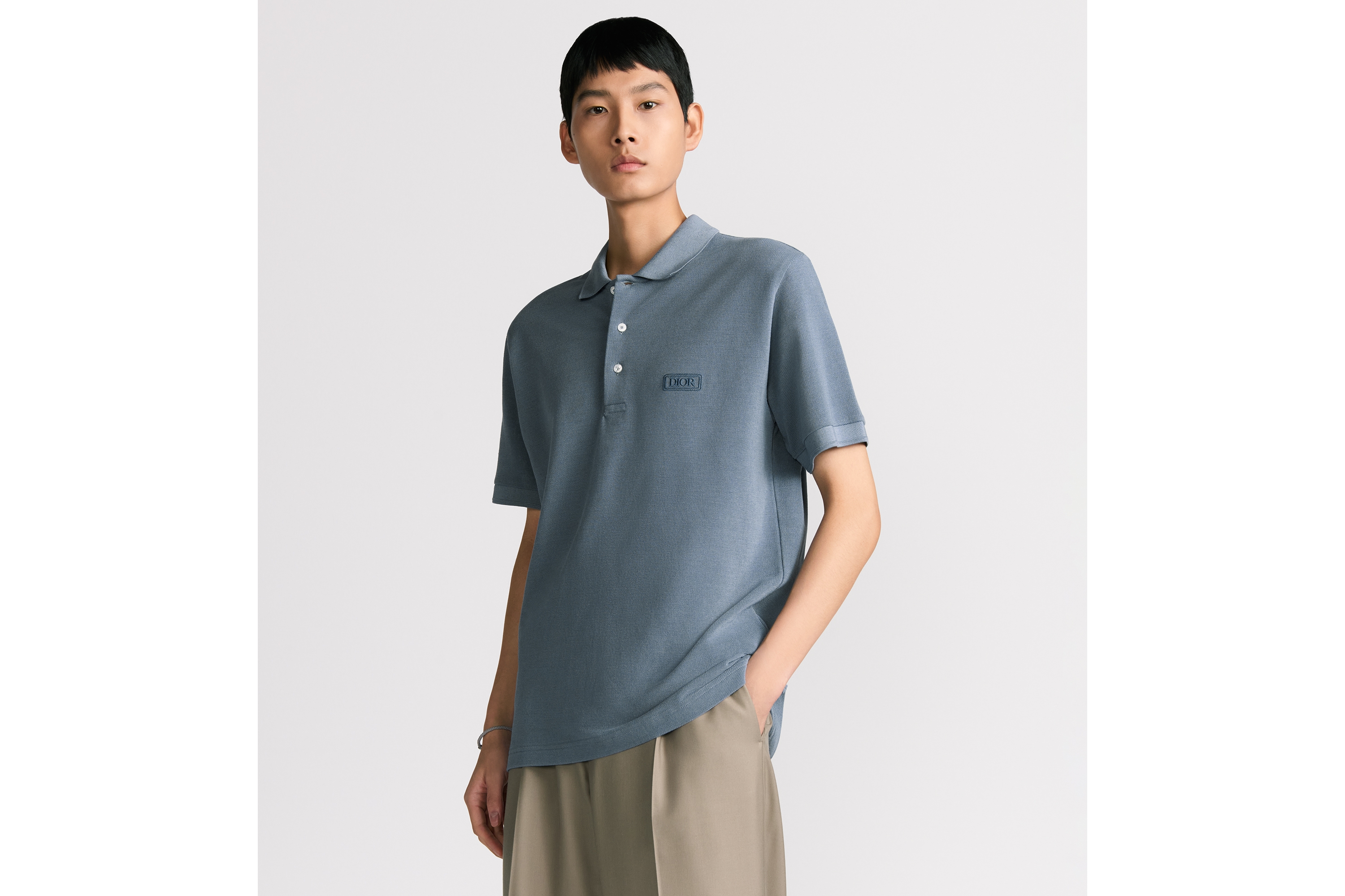 look_image_alt_prefix Dior Icons 폴로 셔츠 블루 코튼 실크 피케 E07