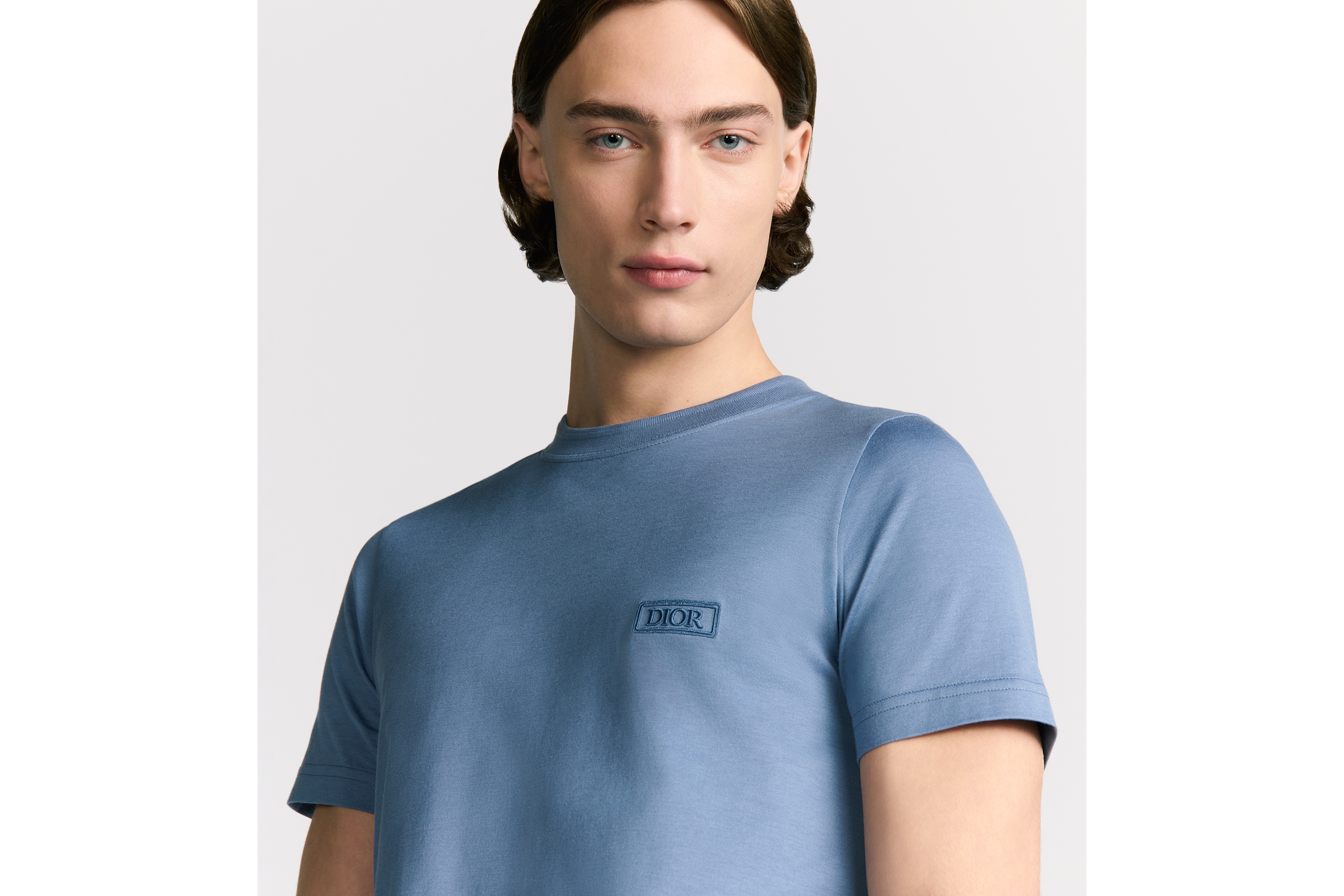 Look Dior Icons T-Shirt, Regular Fit Blue Sea Island Cotton Jersey E07