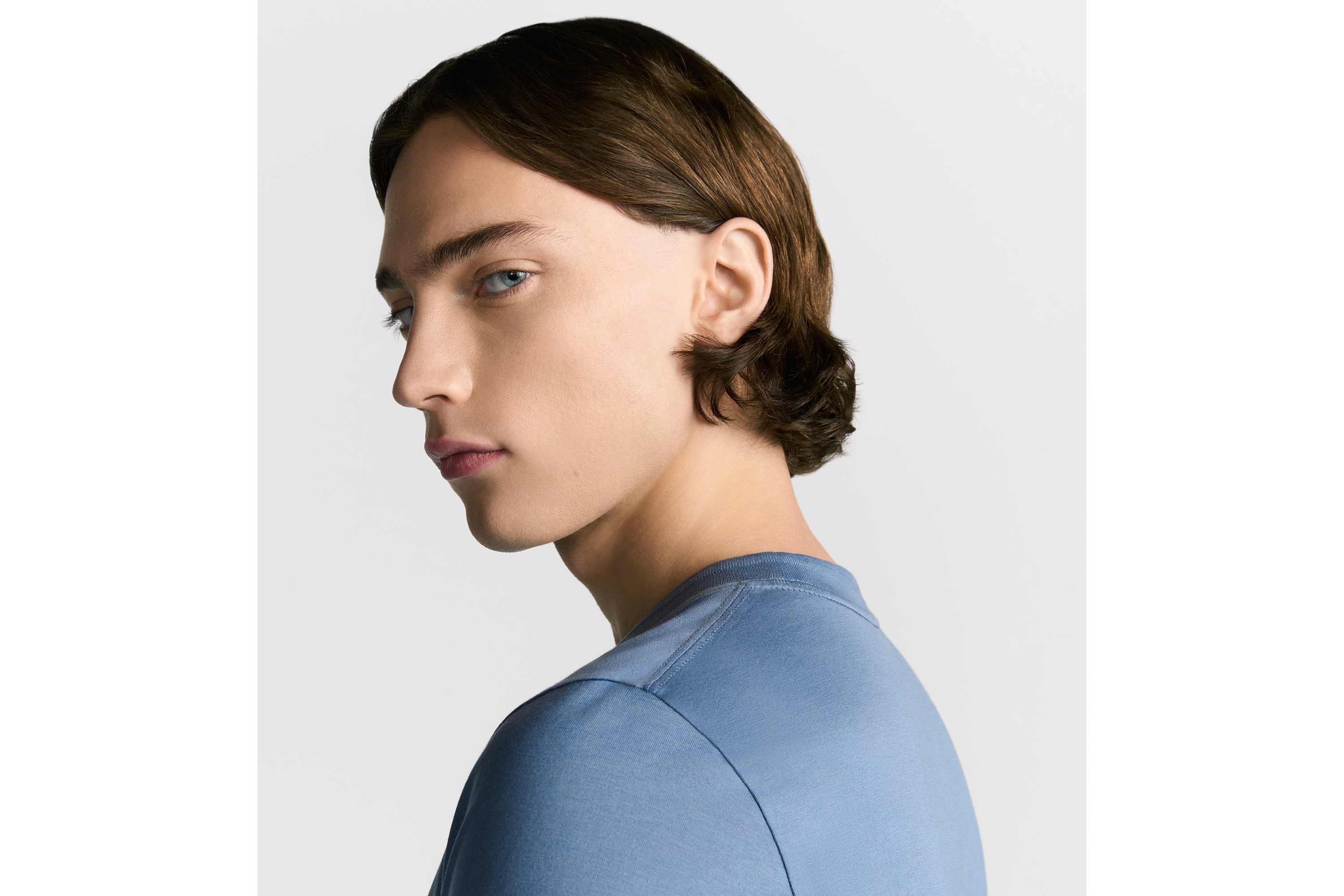 Look Dior Icons T-Shirt, Regular Fit Blue Sea Island Cotton Jersey E09