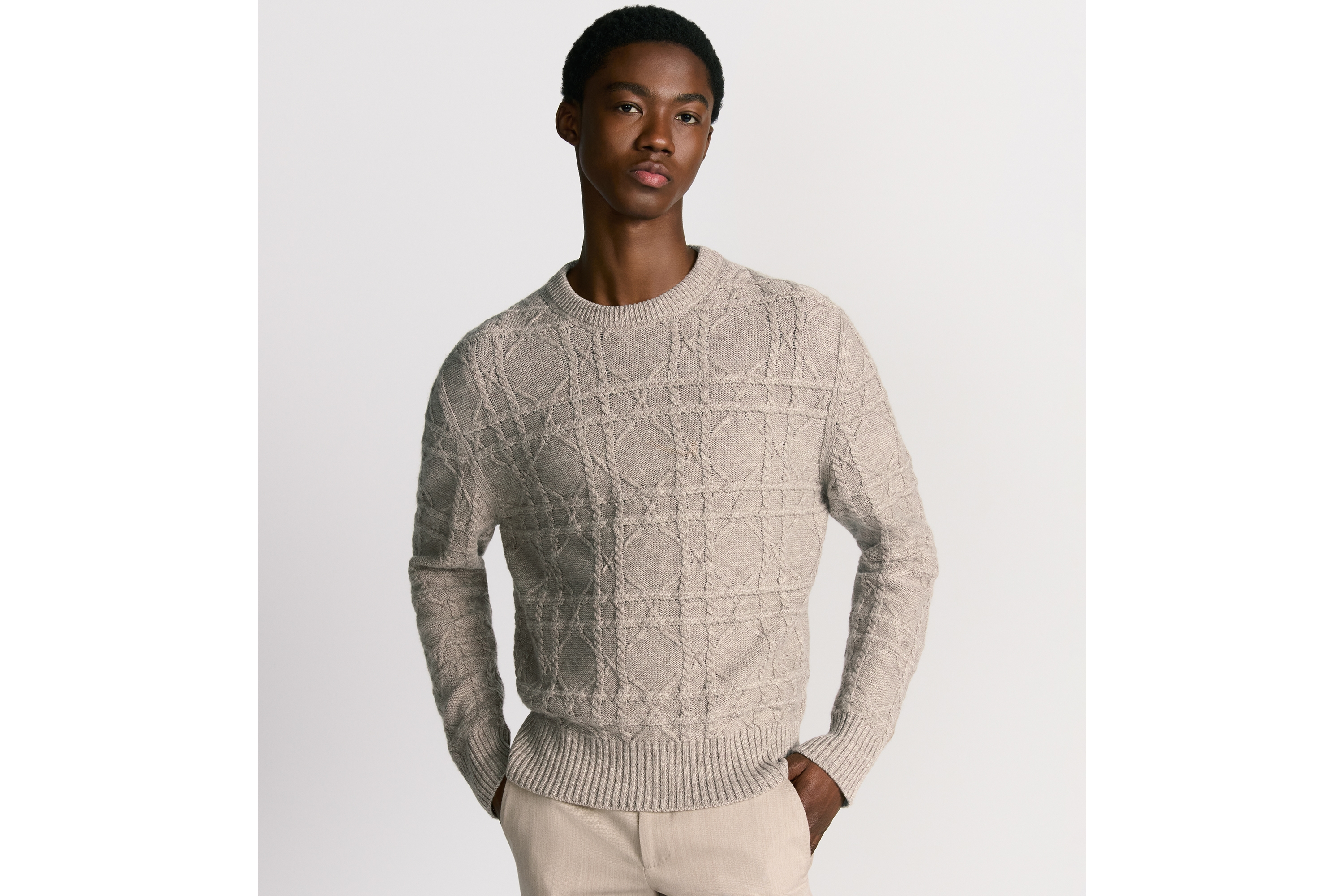 Look Dior Icons Cannage Sweater Beige Linen and Cashmere Cable Knit E07