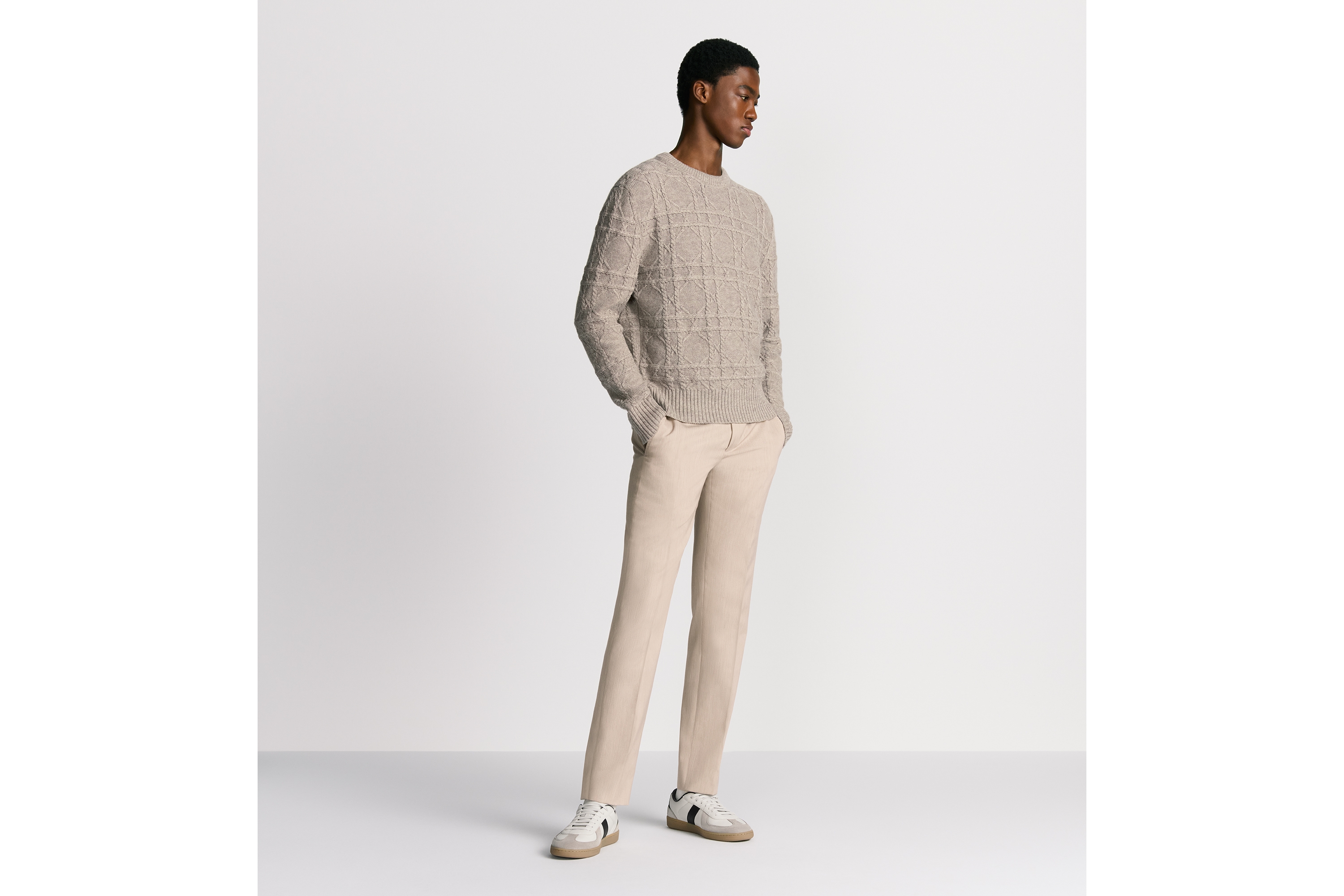 Look Dior Icons Cannage Sweater Beige Linen and Cashmere Cable Knit E08