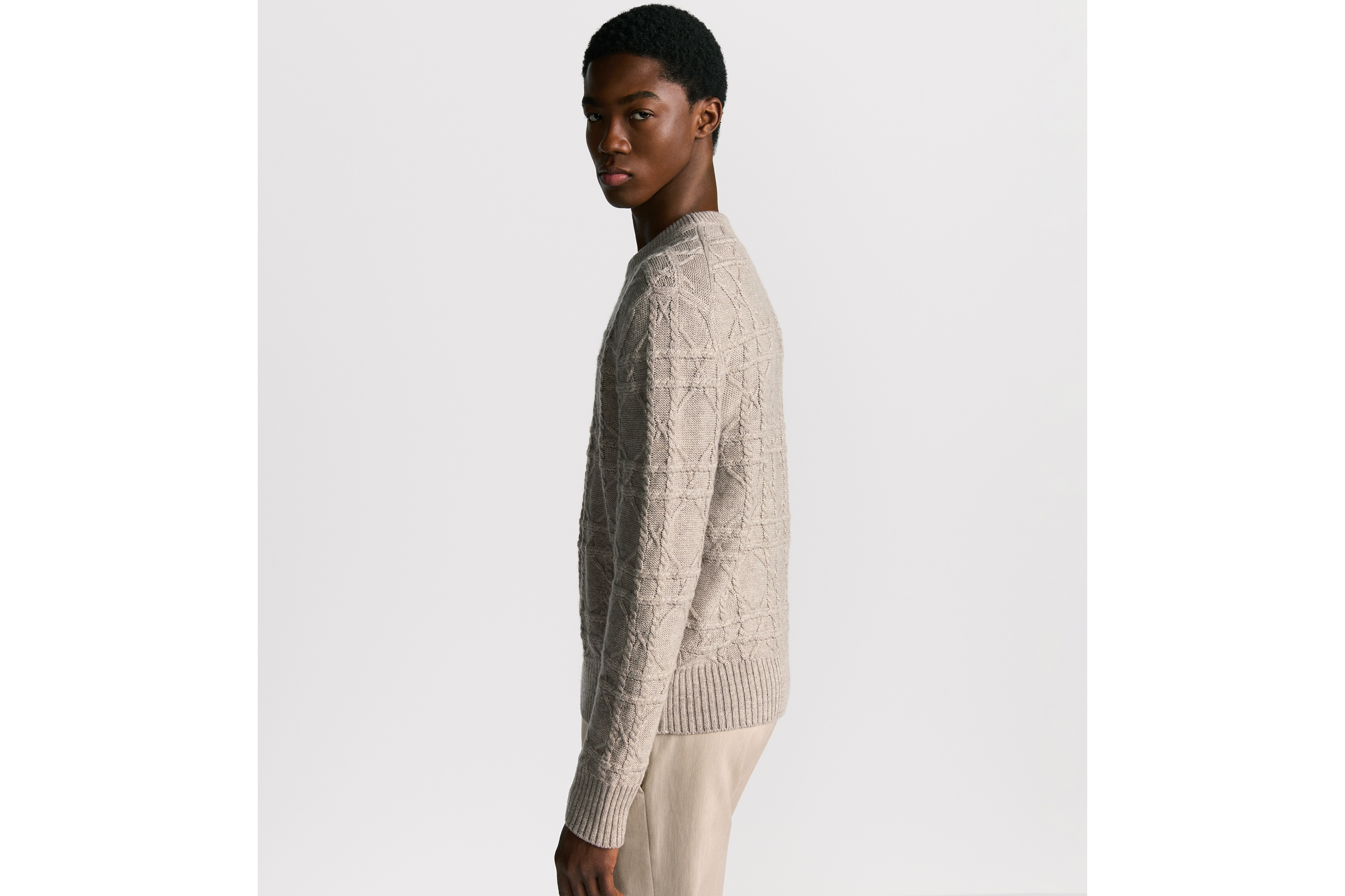 Look Dior Icons Cannage Sweater Beige Linen and Cashmere Cable Knit E09