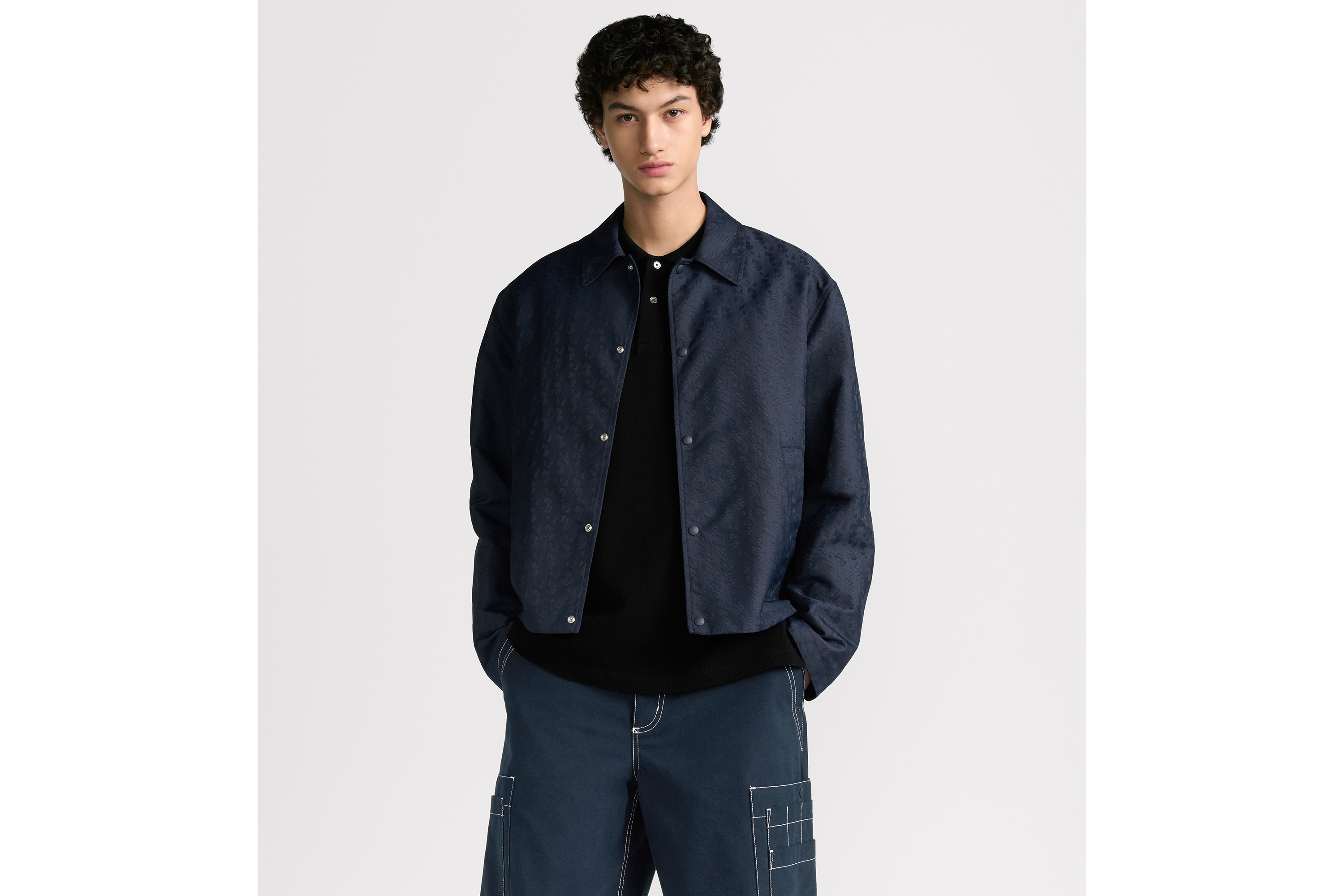 Look Dior Oblique Blouson Jacket Blue Technical Jacquard E01