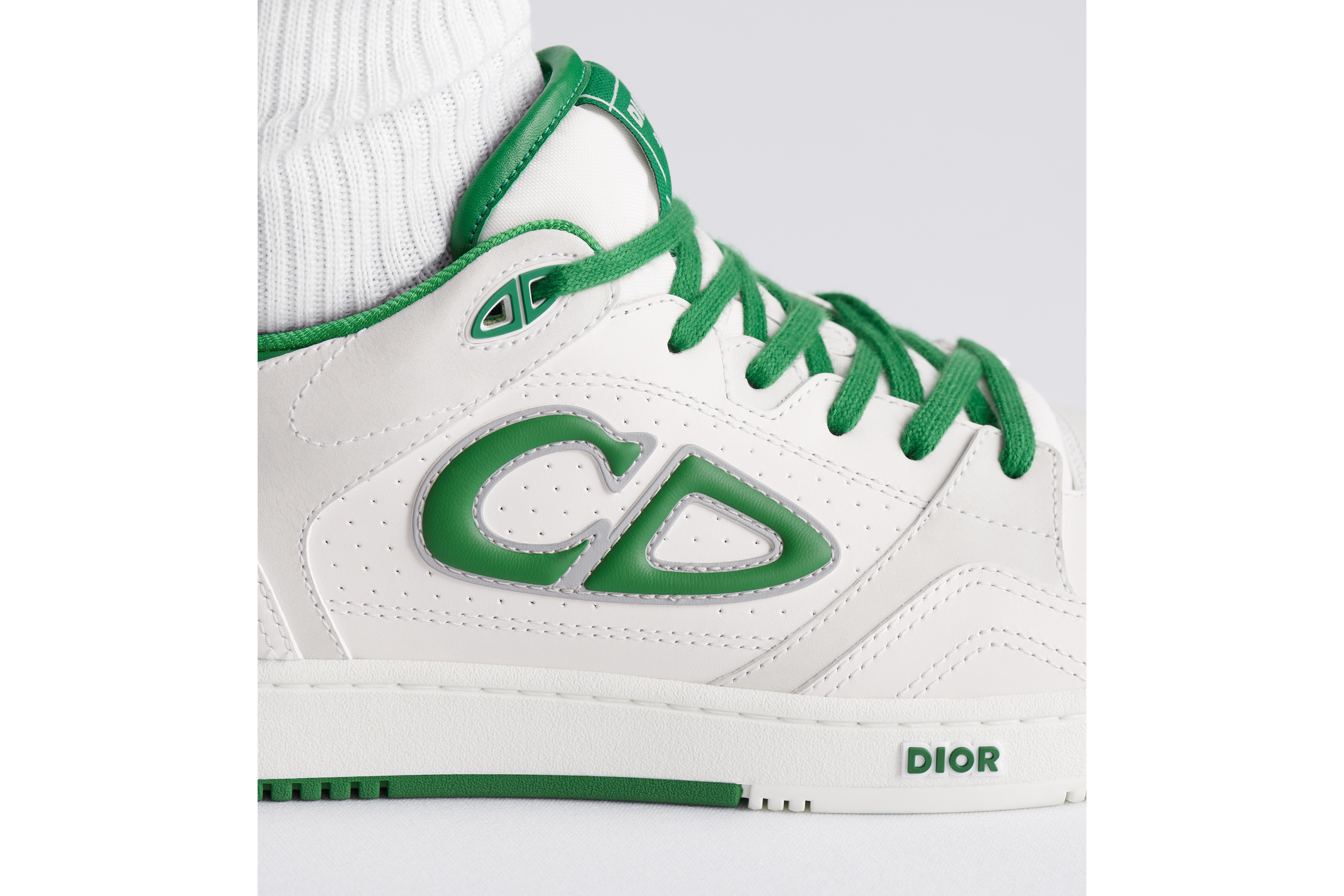 B57 Dribble Low-Top Sneaker White and Green Smooth Calfskin