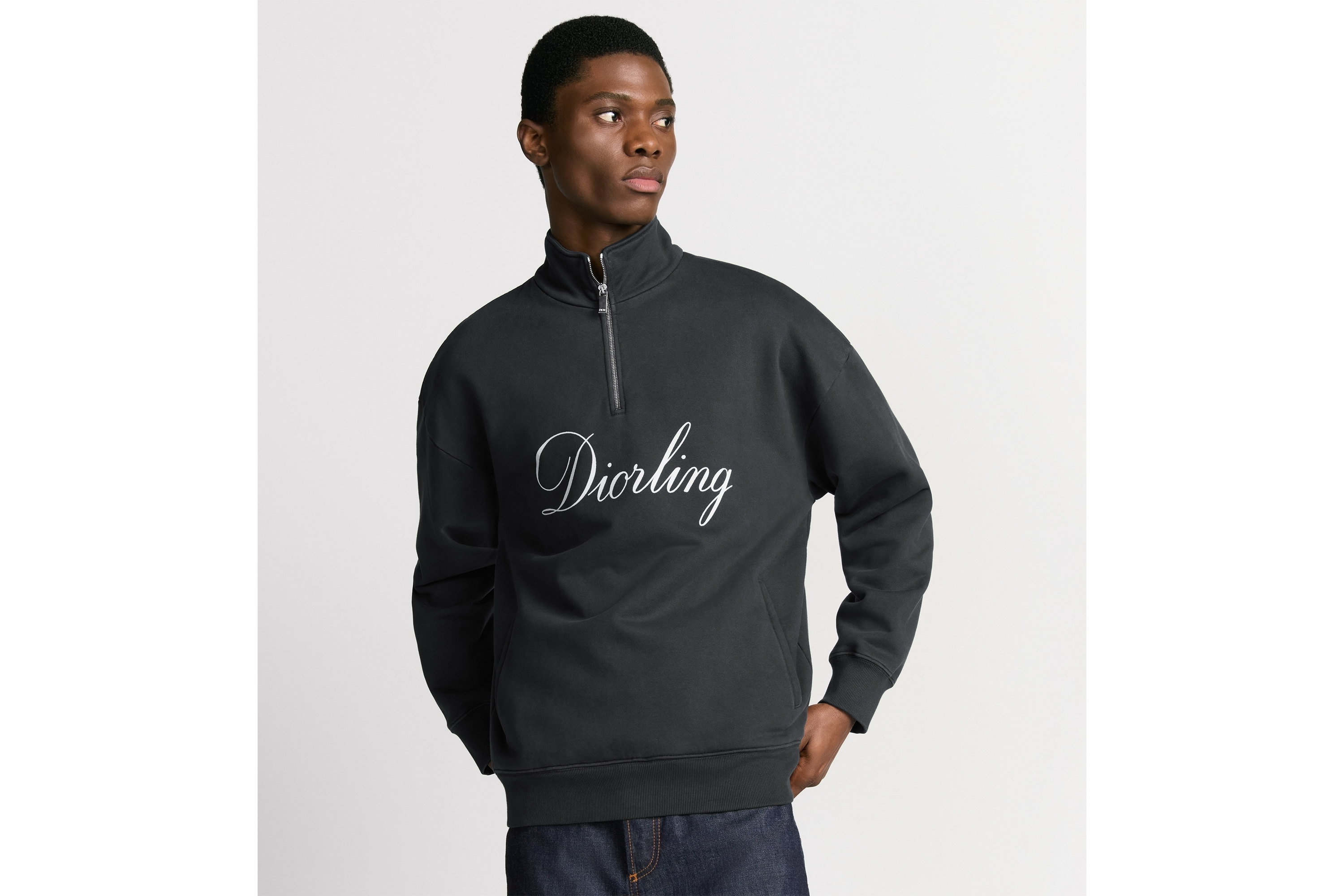 Look Diorling Sweatshirt with Zipped Collar Black Cotton Fleece E07