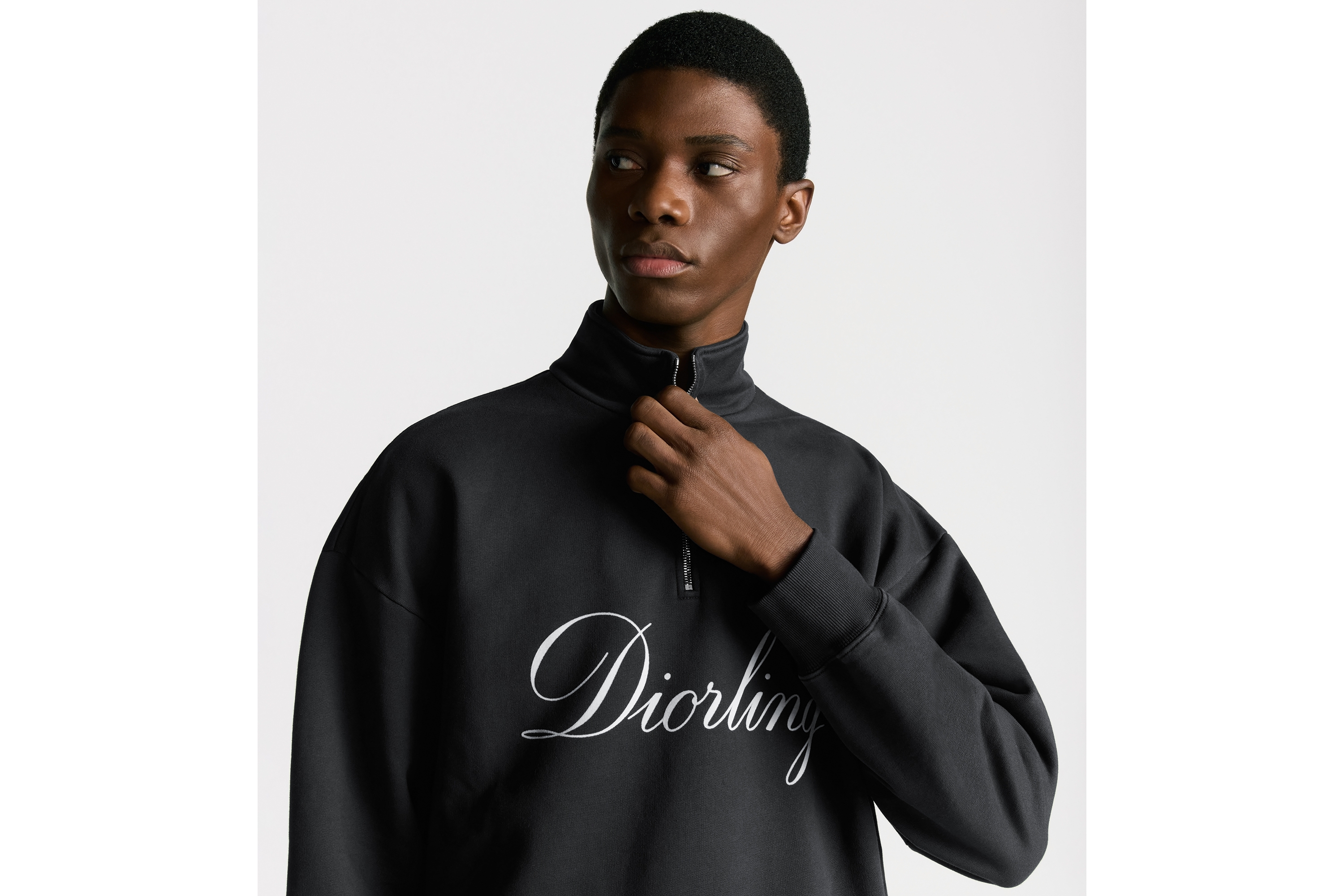Look Diorling Sweatshirt with Zipped Collar Black Cotton Fleece E11