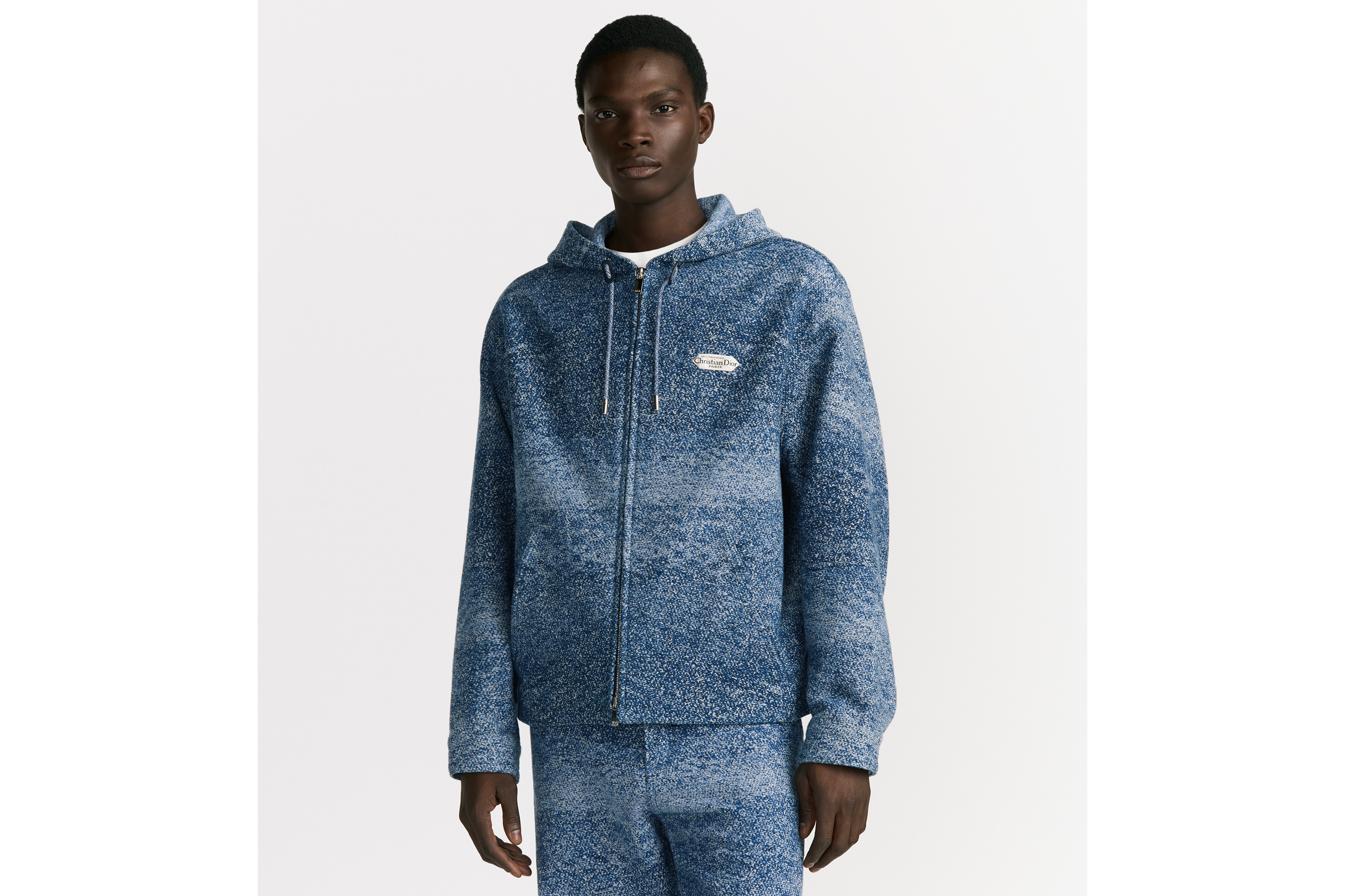 Look Blouson Jacket with Hood and Christian Dior Paris Tag Blue Cotton Jacquard E01