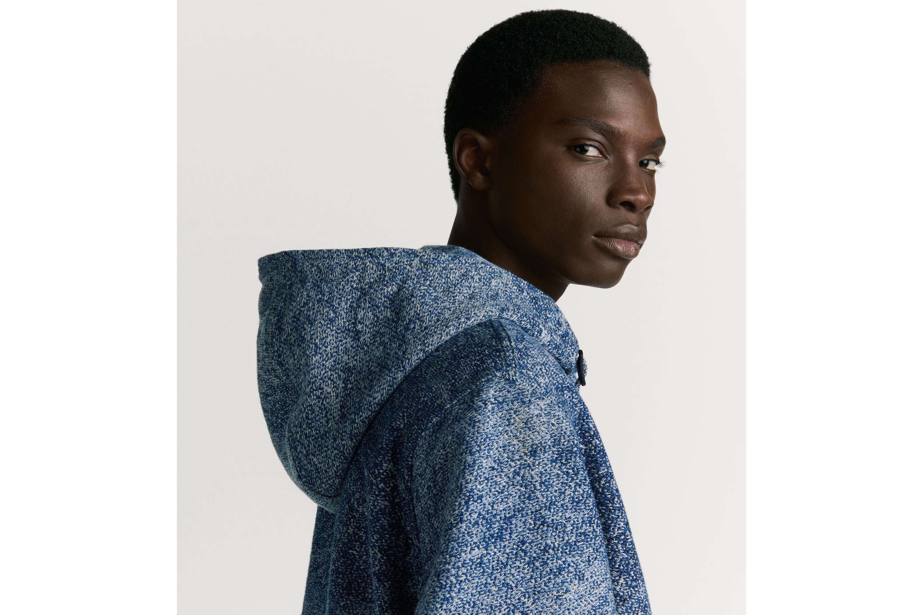 Look Blouson Jacket with Hood and Christian Dior Paris Tag Blue Cotton Jacquard E03