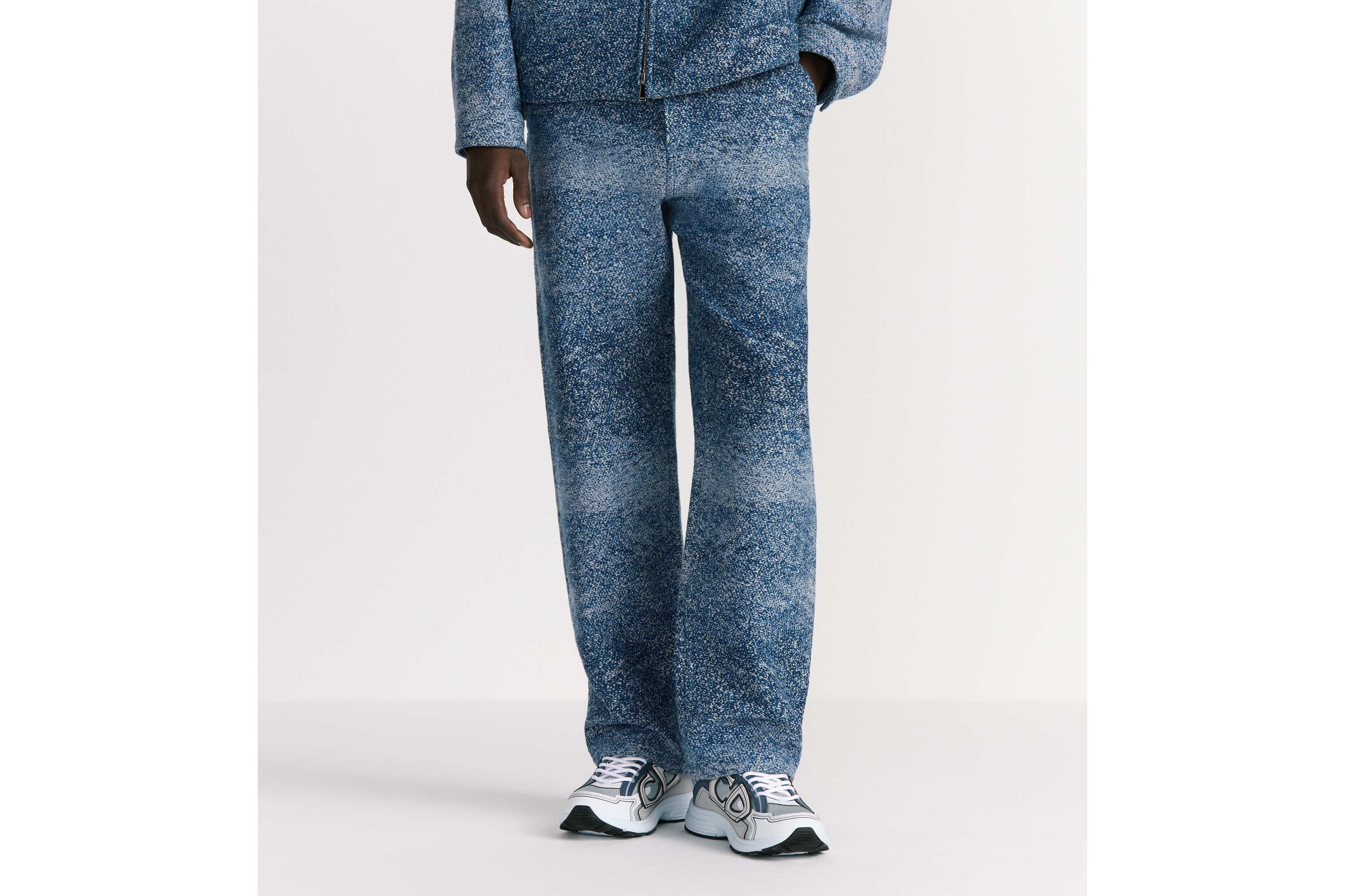 Jeans stile carpentiere con etichetta Christian Dior Paris Jacquard di cotone blu E13