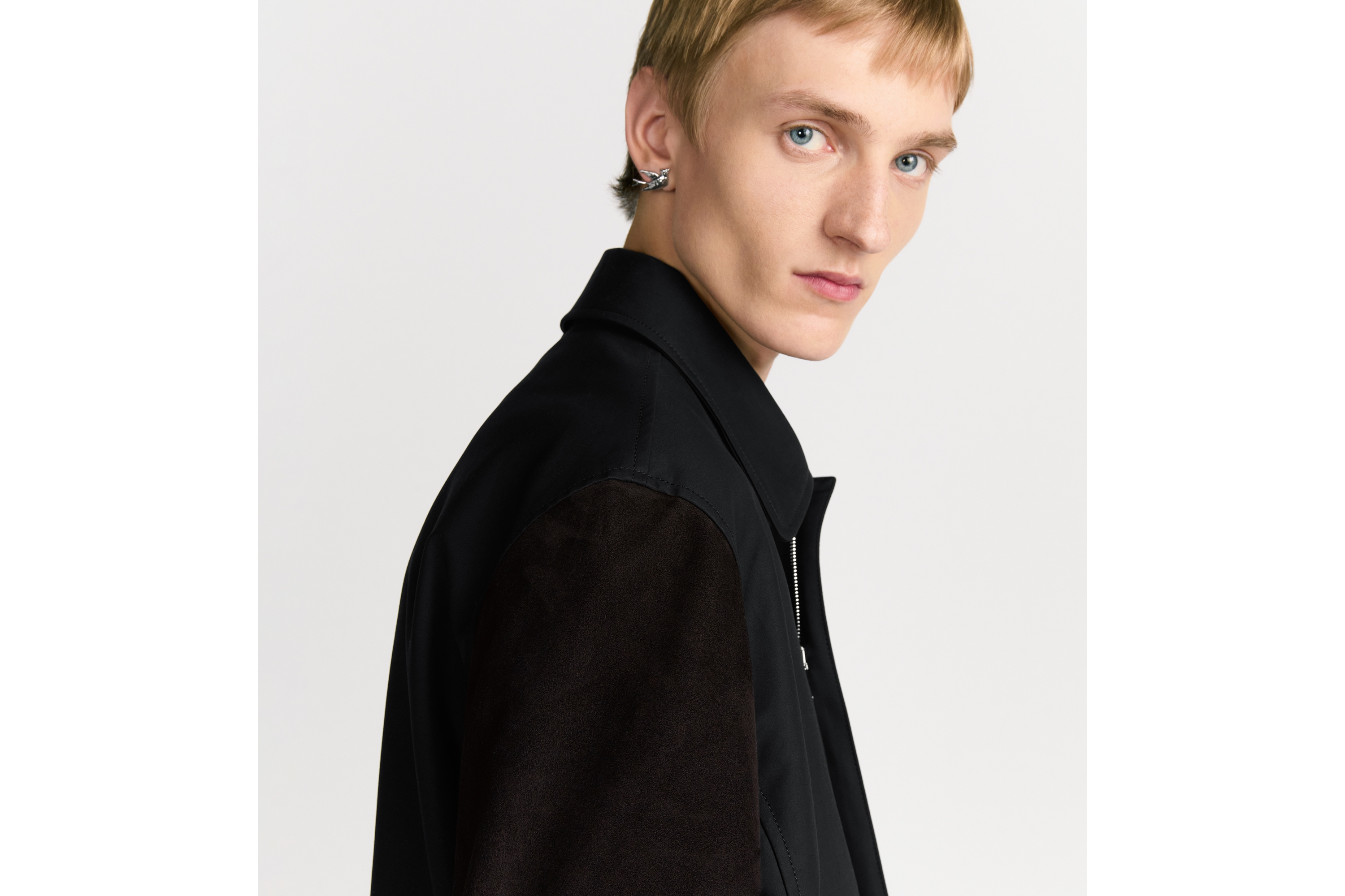 Look Zipped Blouson Jacket with Christian Dior Paris Tag Black Cotton-Blend Satin and Lambskin E09