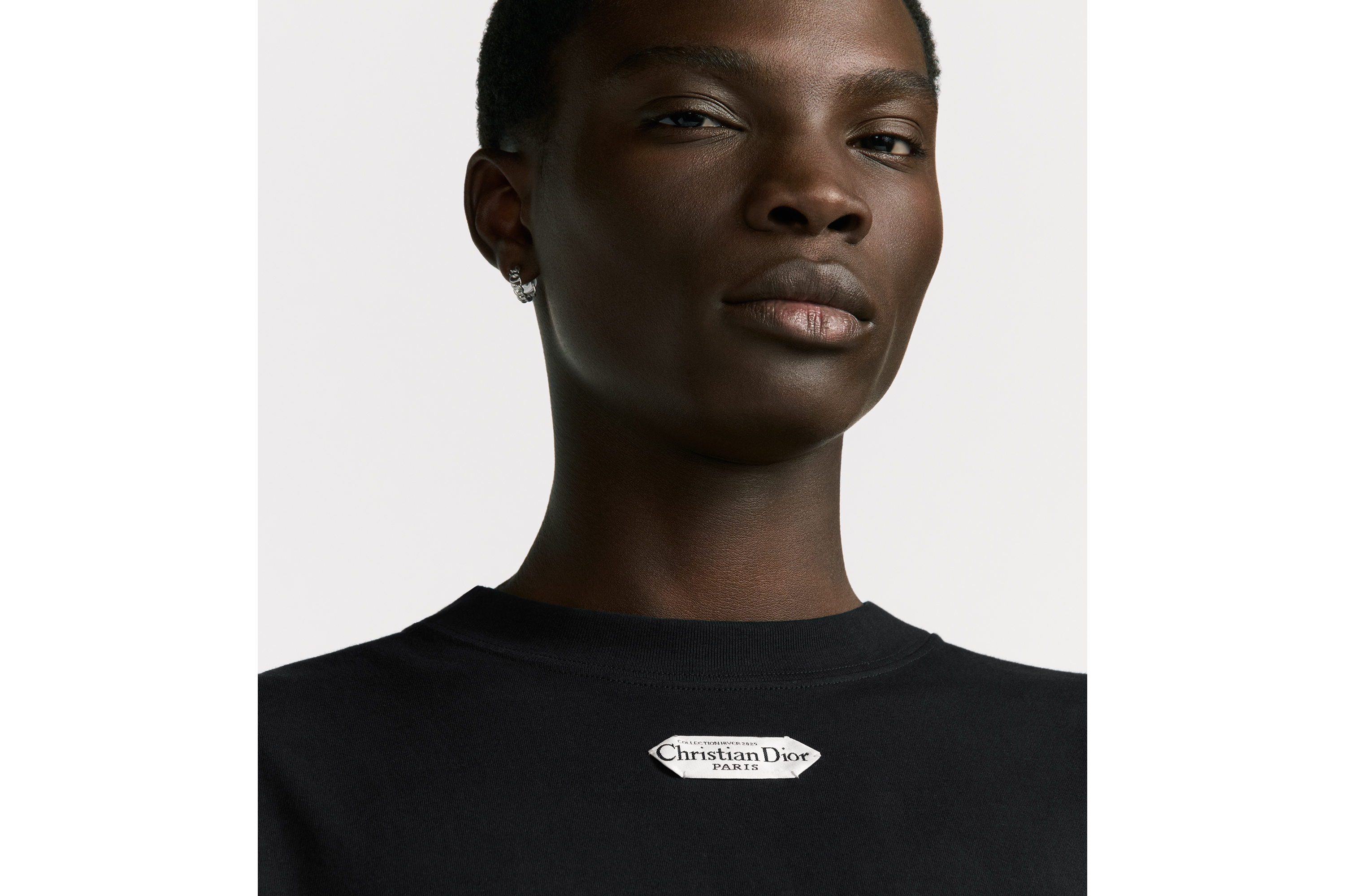 Look T-Shirt with Christian Dior Paris Tag, Relaxed Fit Black Cotton Jersey E10