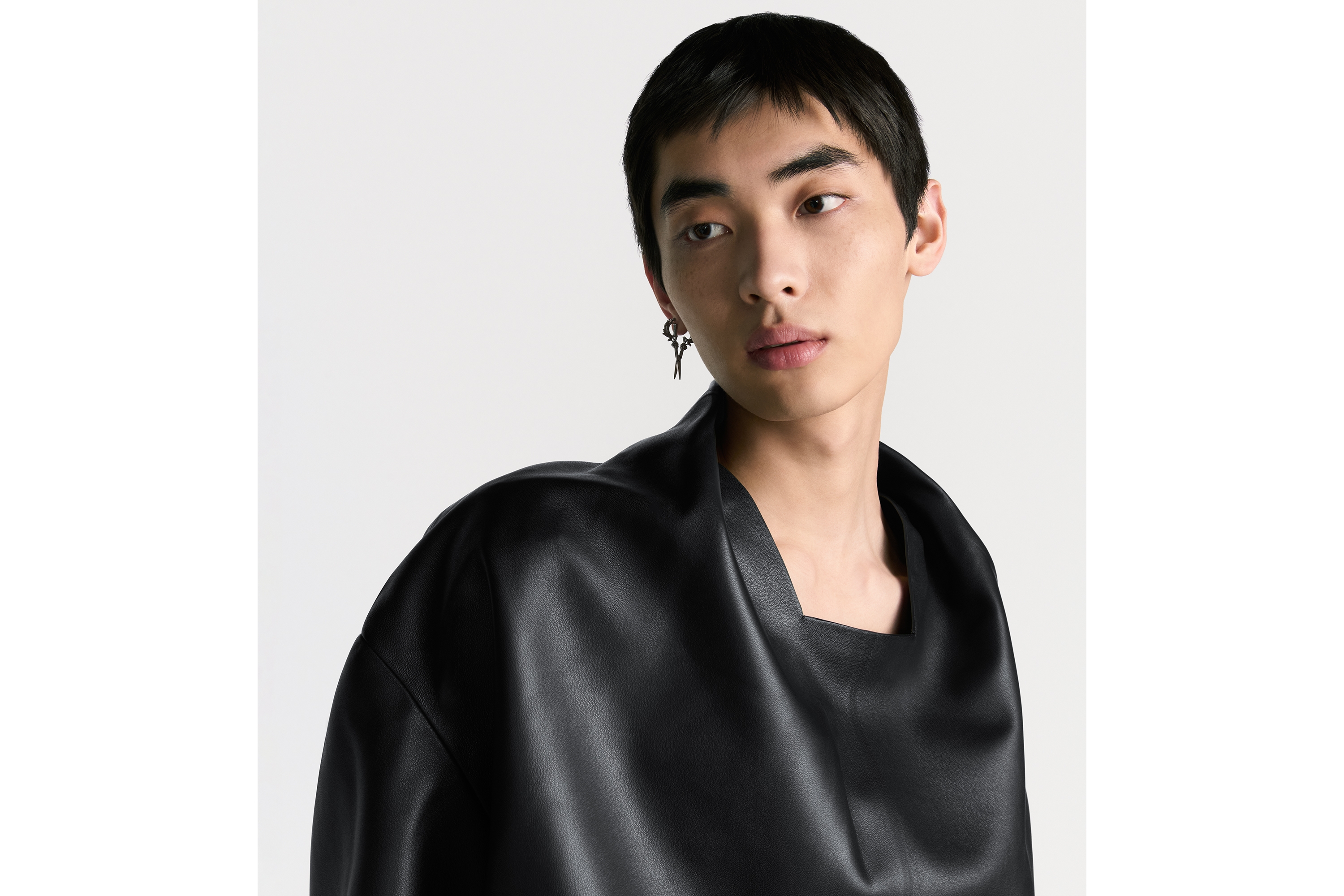 Look Pullover Jacket with Cowl Black Lambskin E10
