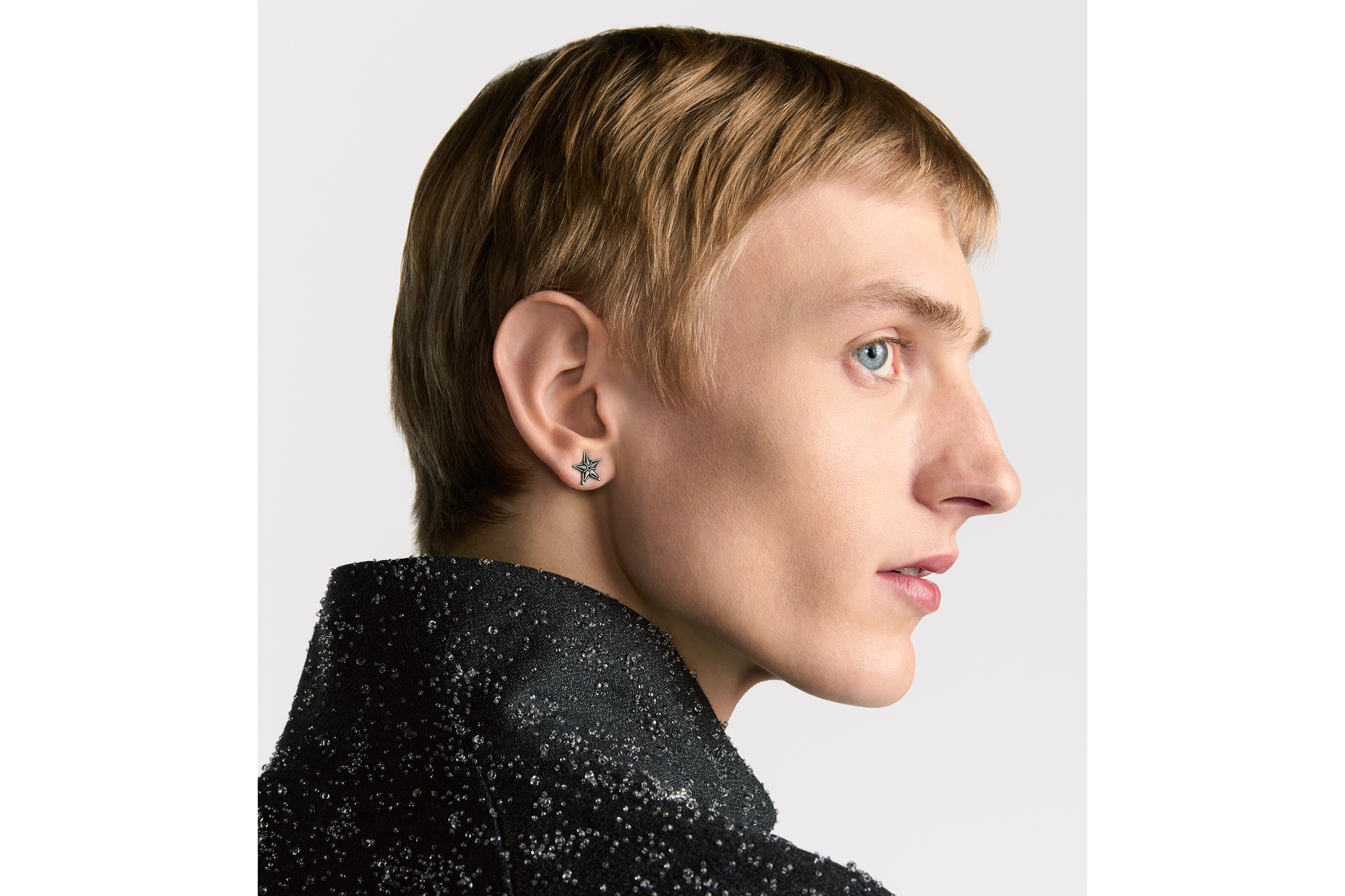 Look Dior Black Star Earring Set Silver-Finish and Black Ruthenium-Finish Brass E40