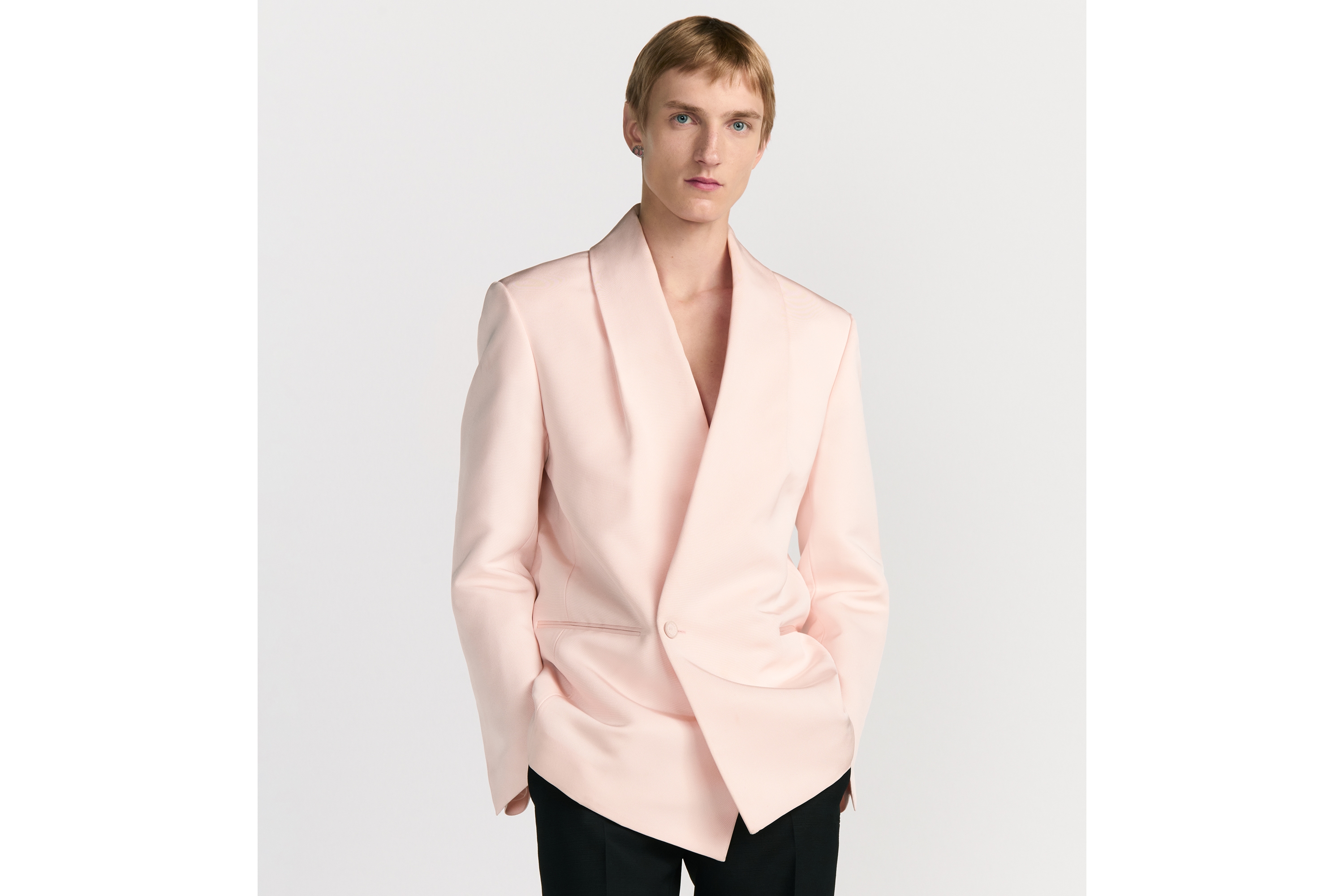 Look Jacket with Shawl Collar and Removable Bow Pink Silk Faille E07
