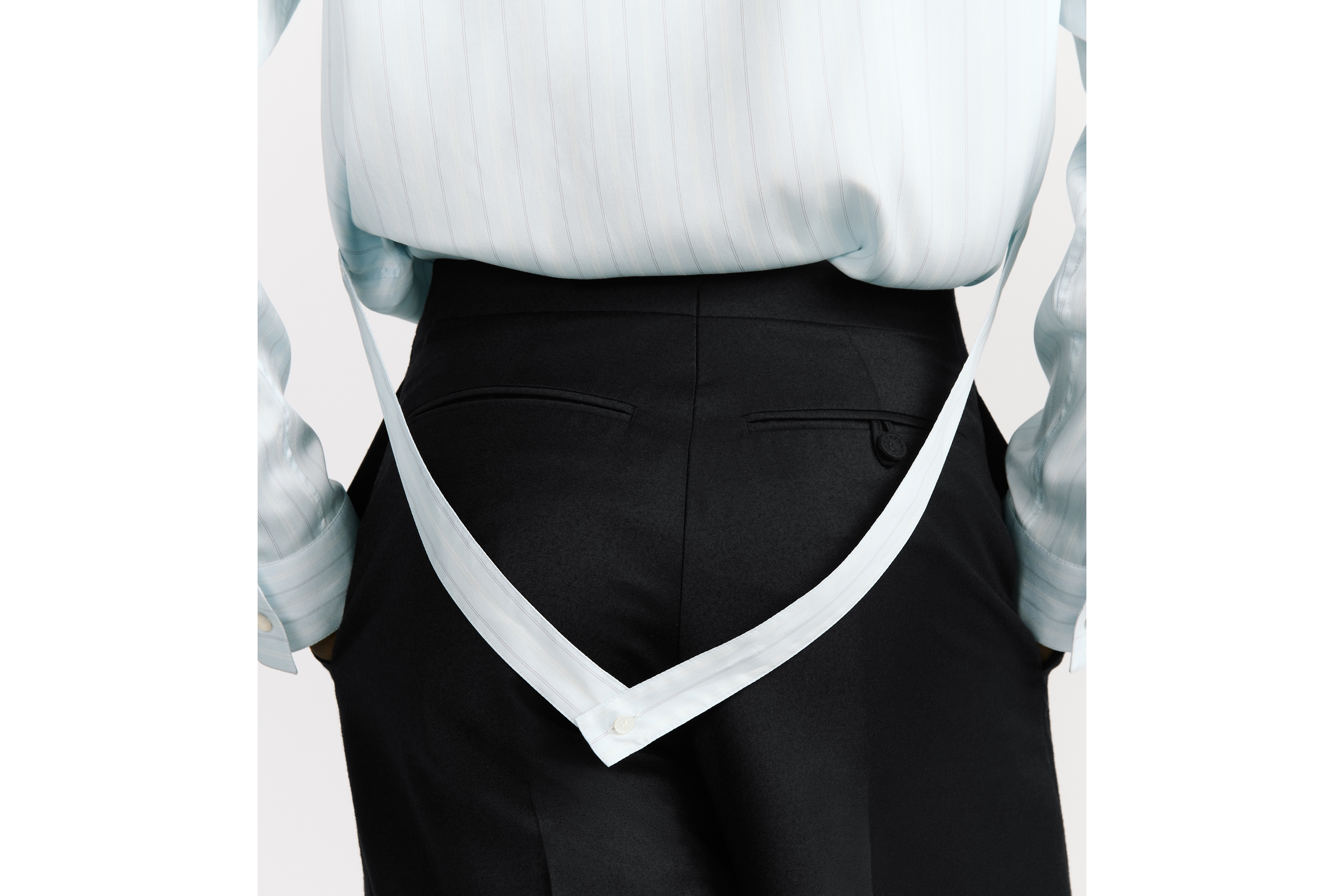 Look Shirt with Embroidered Micro Tie Blue Striped Silk Twill E10