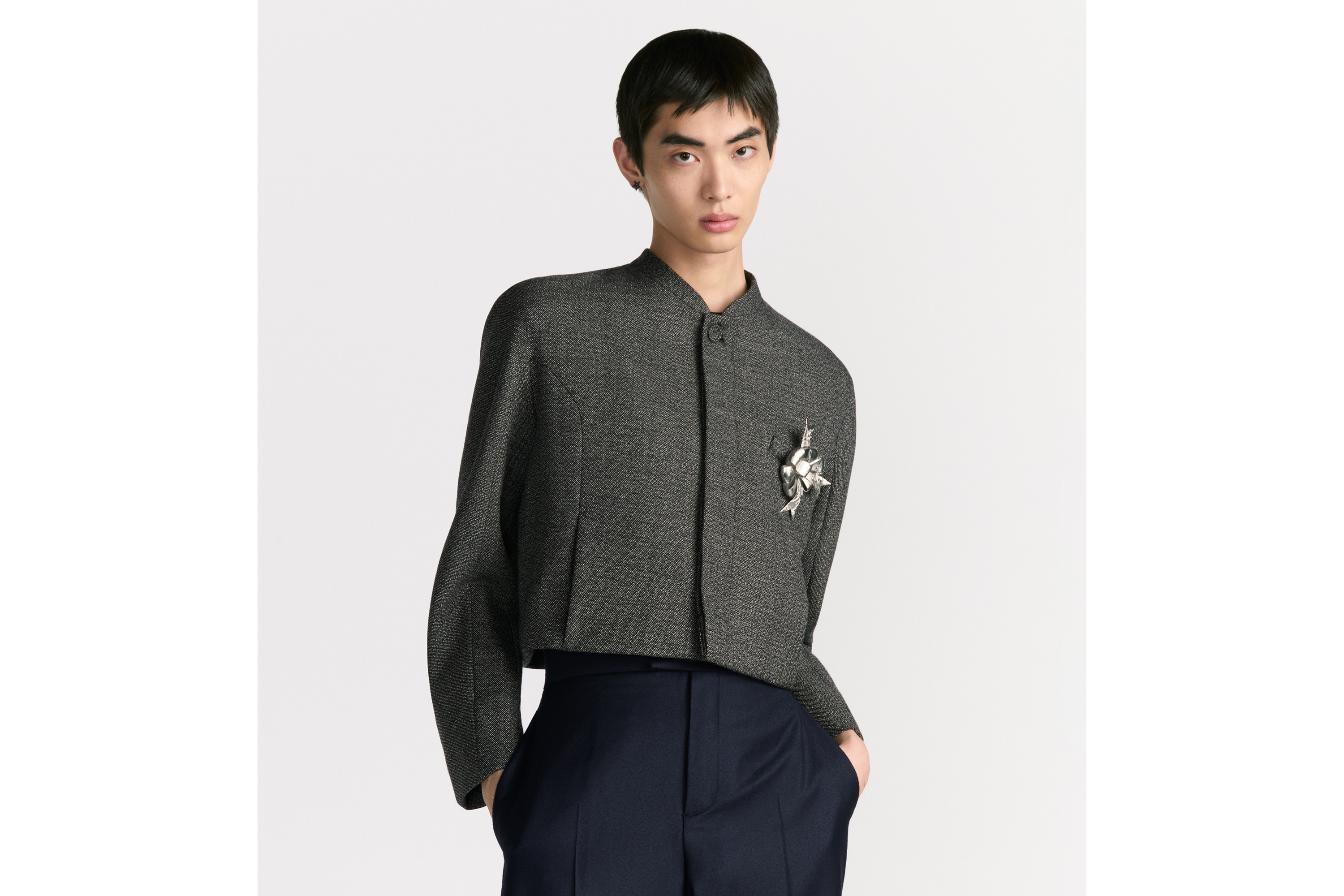 Cropped Jacket with Bomber Collar