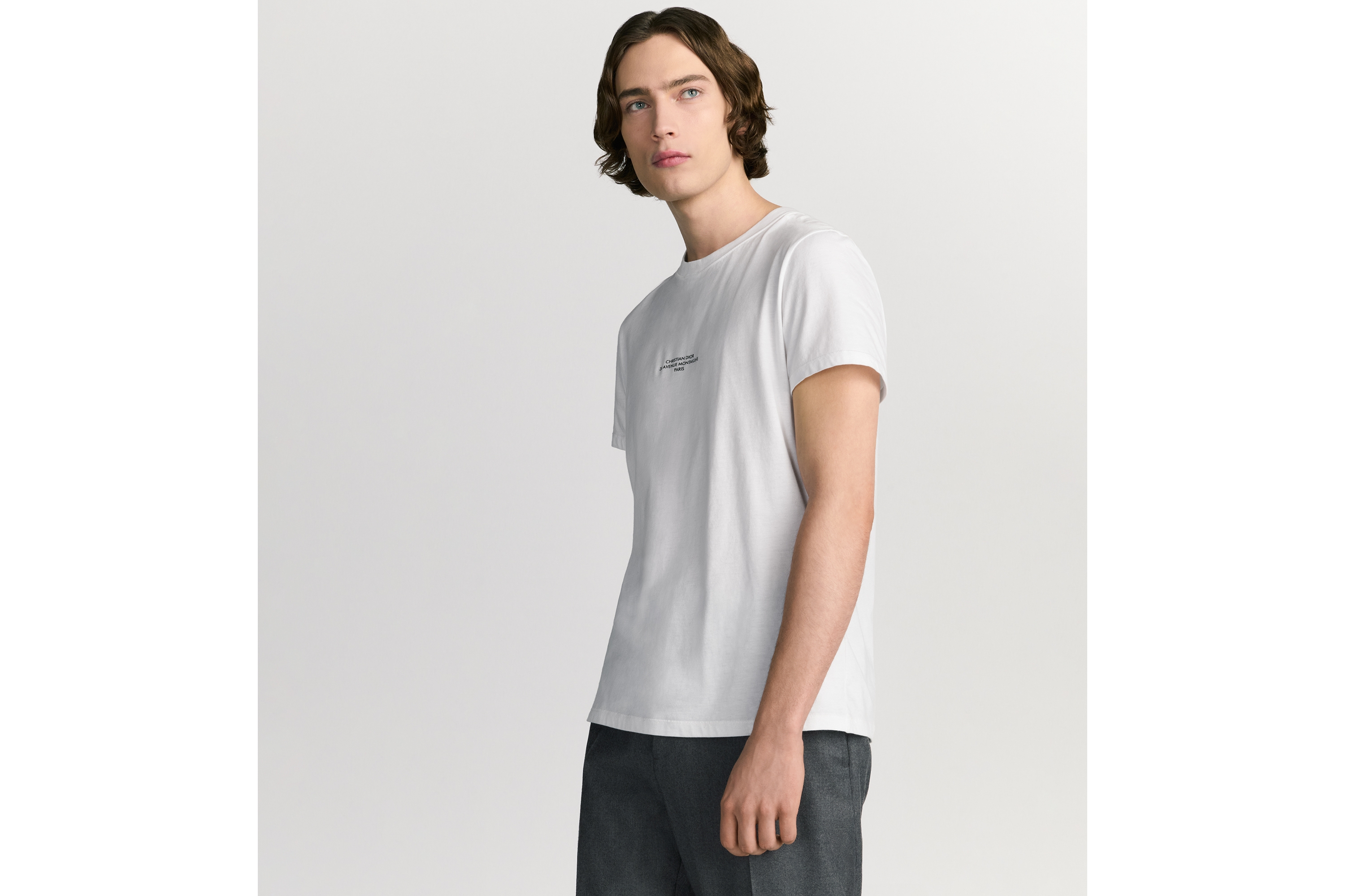 Look Dior Montaigne T-Shirt, Regular Fit White Mercerized Cotton Jersey E07
