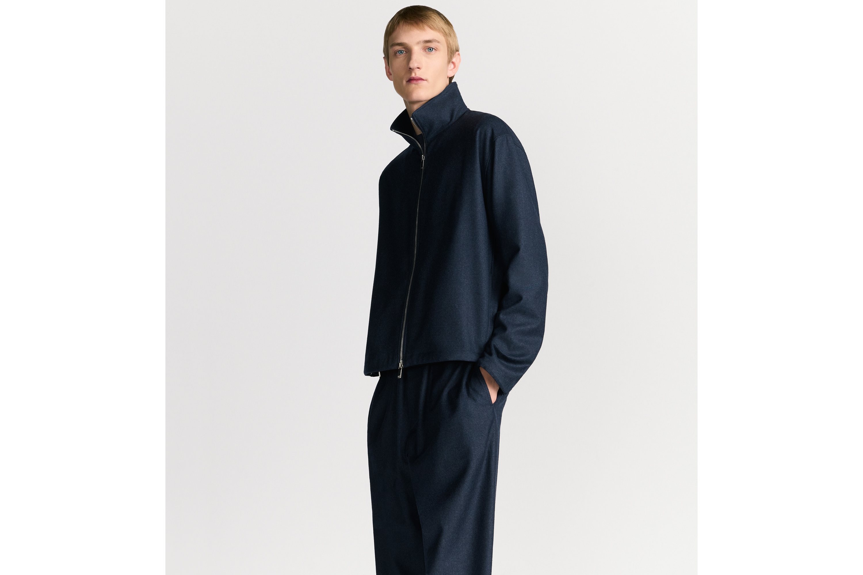 look_image_alt_prefix Shirt met rits en Dior Oblique-motief aan de binnenkant Blauw flanel van scheerwol E01