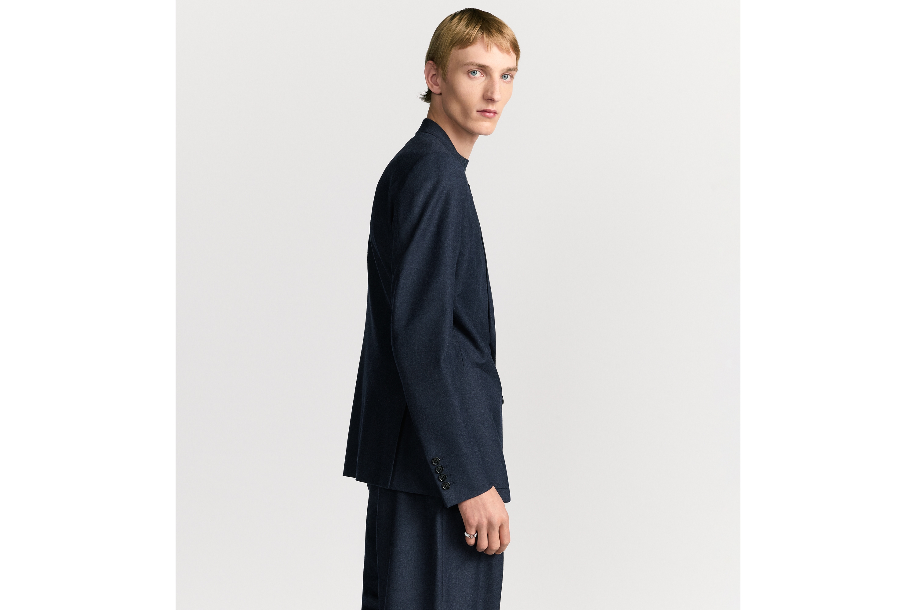 Look Jacket with Dior Oblique Interior Blue Virgin Wool Flannel E07