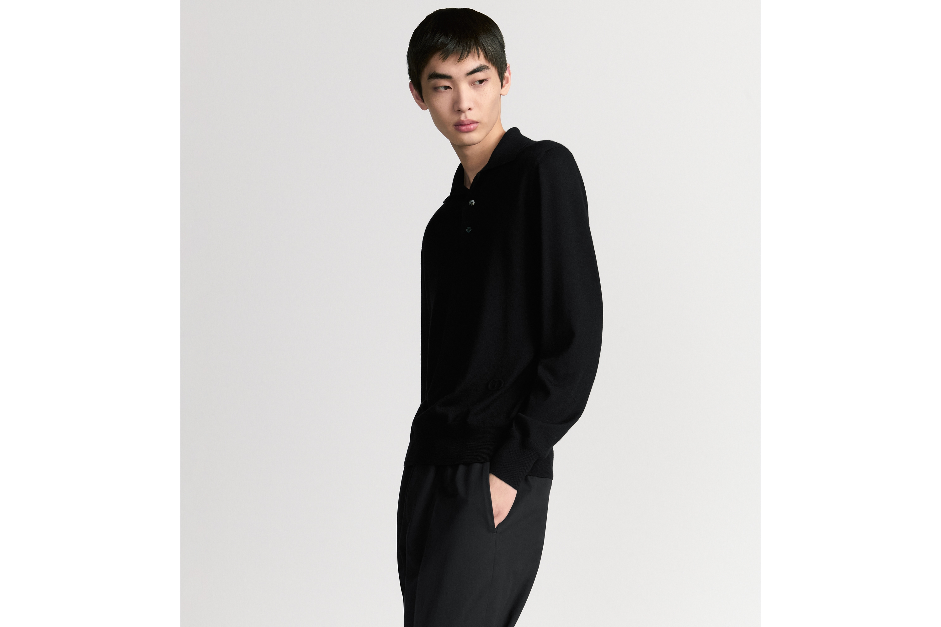 Look CD Icon Long-Sleeved Polo Shirt Black Cashmere Jersey E07