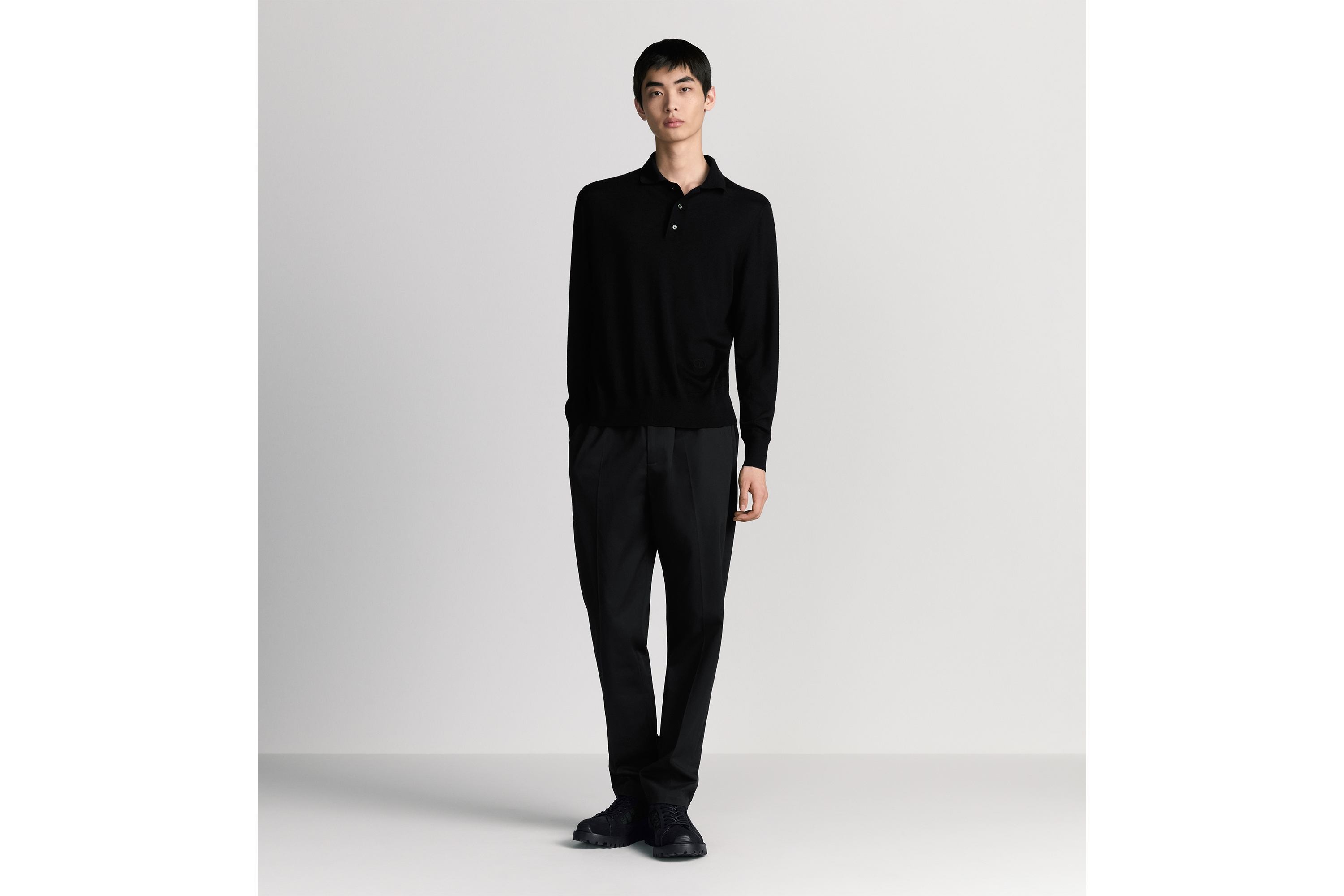 Look CD Icon Long-Sleeved Polo Shirt Black Cashmere Jersey E08