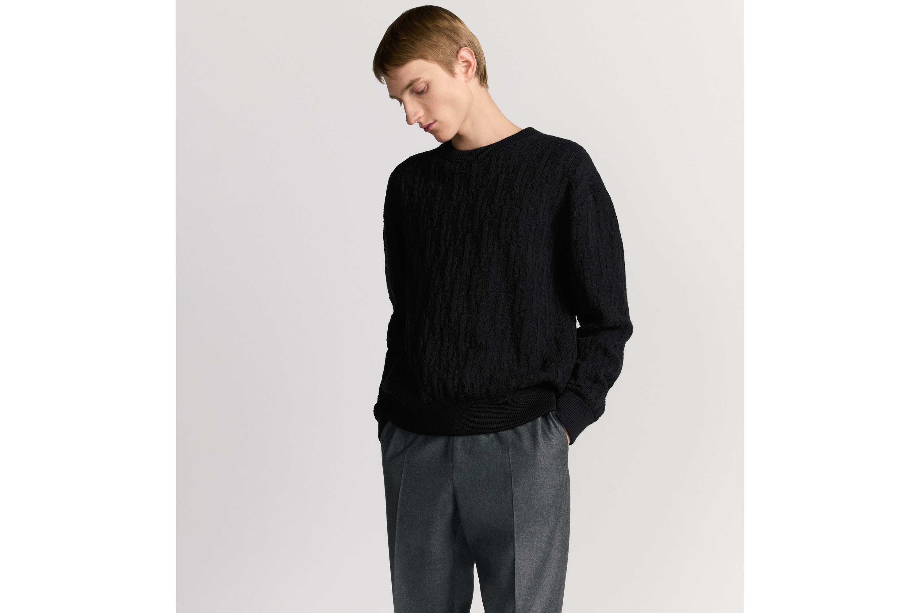 look_image_alt_prefix Dior Oblique 스웨터 블랙 코튼 블렌드 자카드 E01