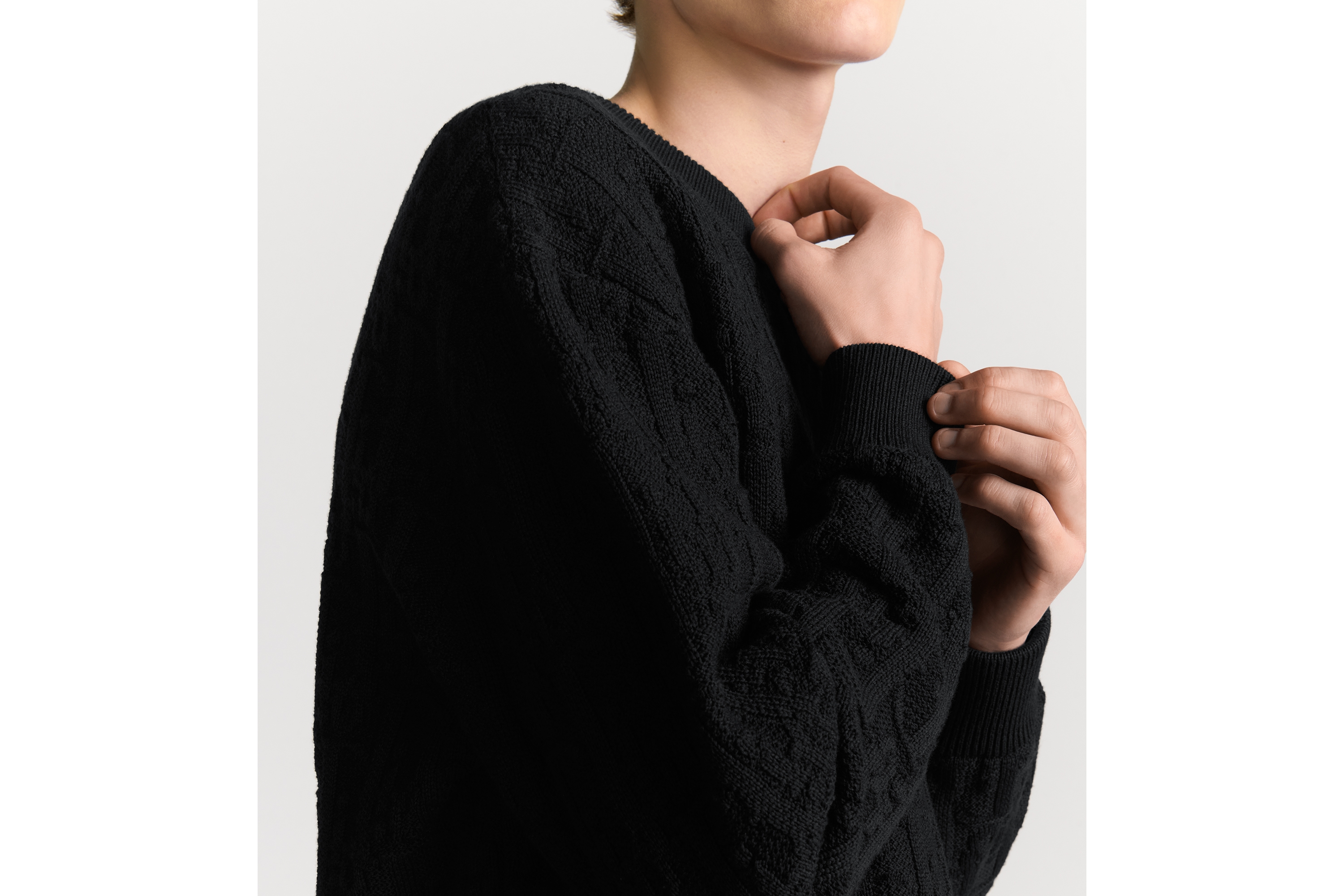 look_image_alt_prefix Dior Oblique 스웨터 블랙 코튼 블렌드 자카드 E04