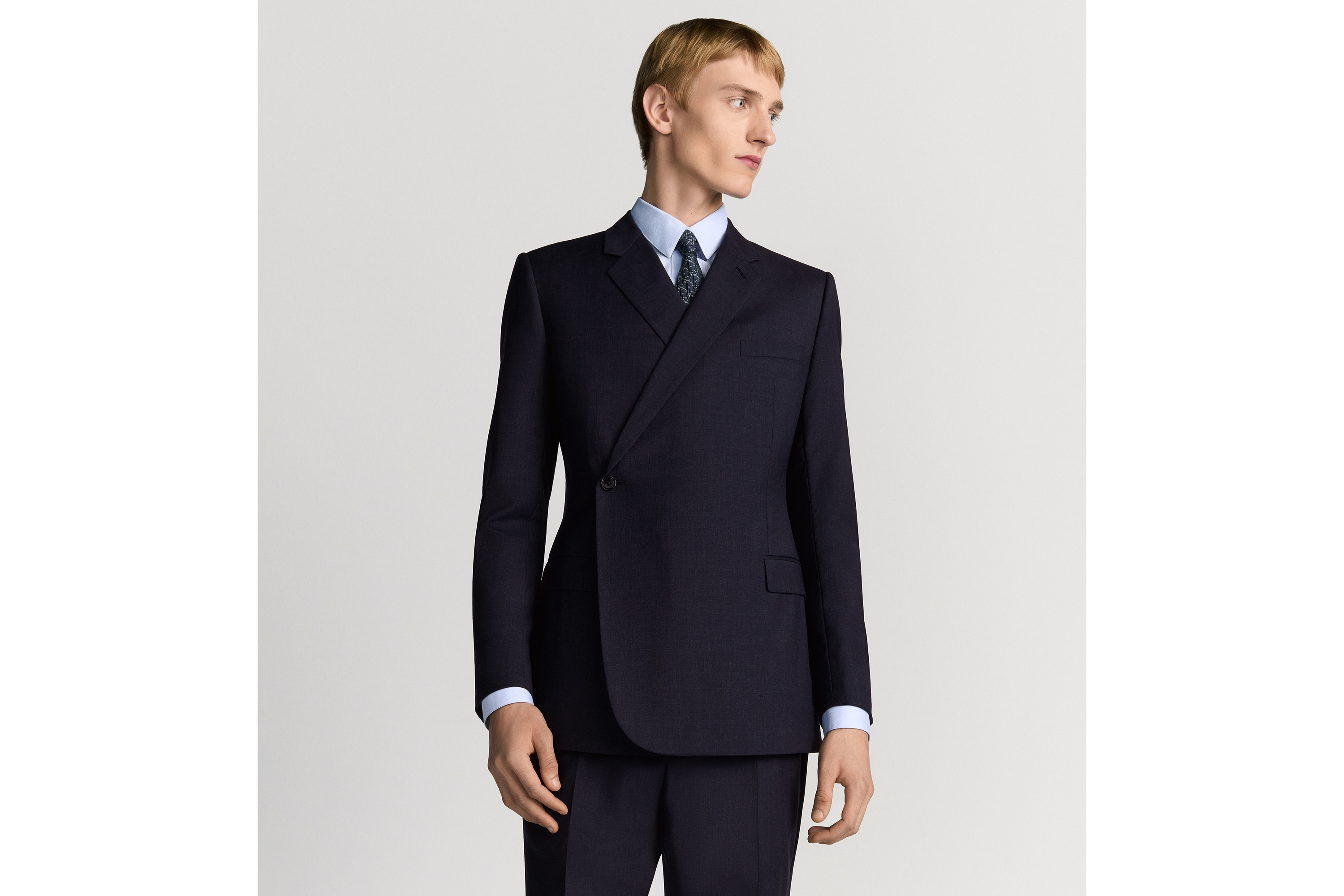 Look Oblique Suit Navy Blue Virgin Wool Chambray E01