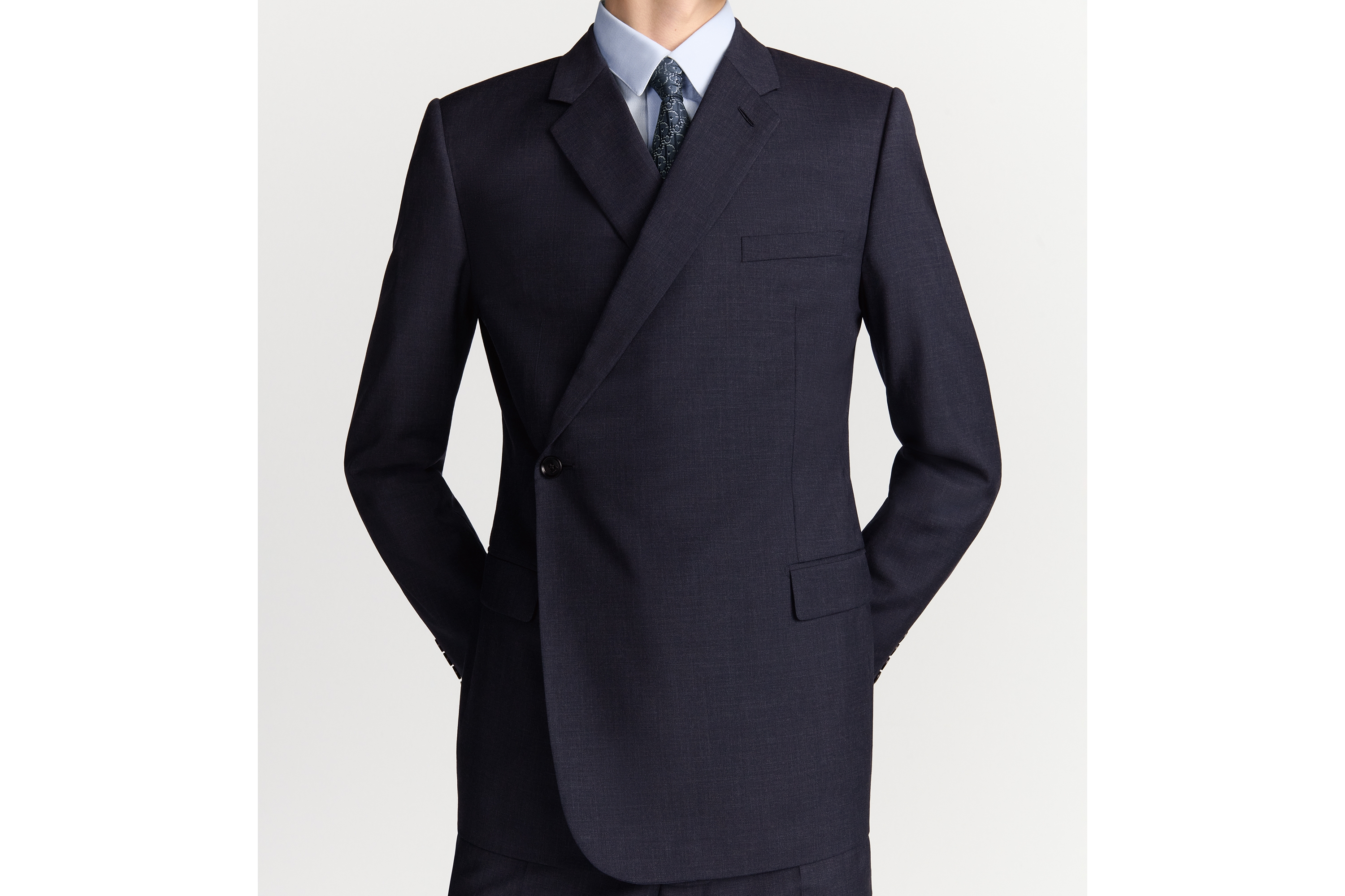 Look Oblique Suit Navy Blue Virgin Wool Chambray E04